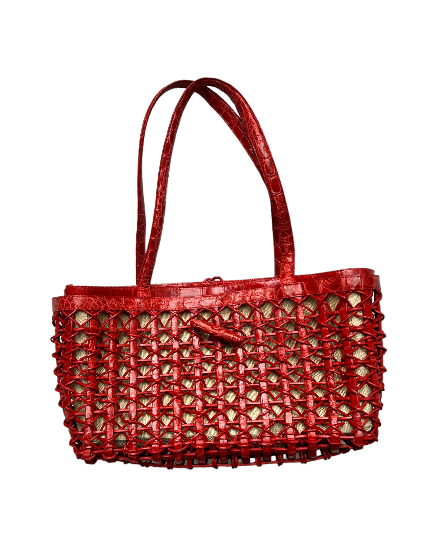 RARE Vintage Nancy Gonzales Red Croc Woven Bag