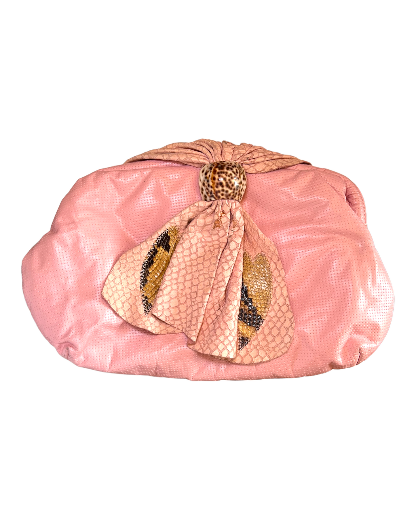 Vintage Pink Leather Clutch with Tortoise Shell Detail. Can be used as a clutch or a shoulder bag.
