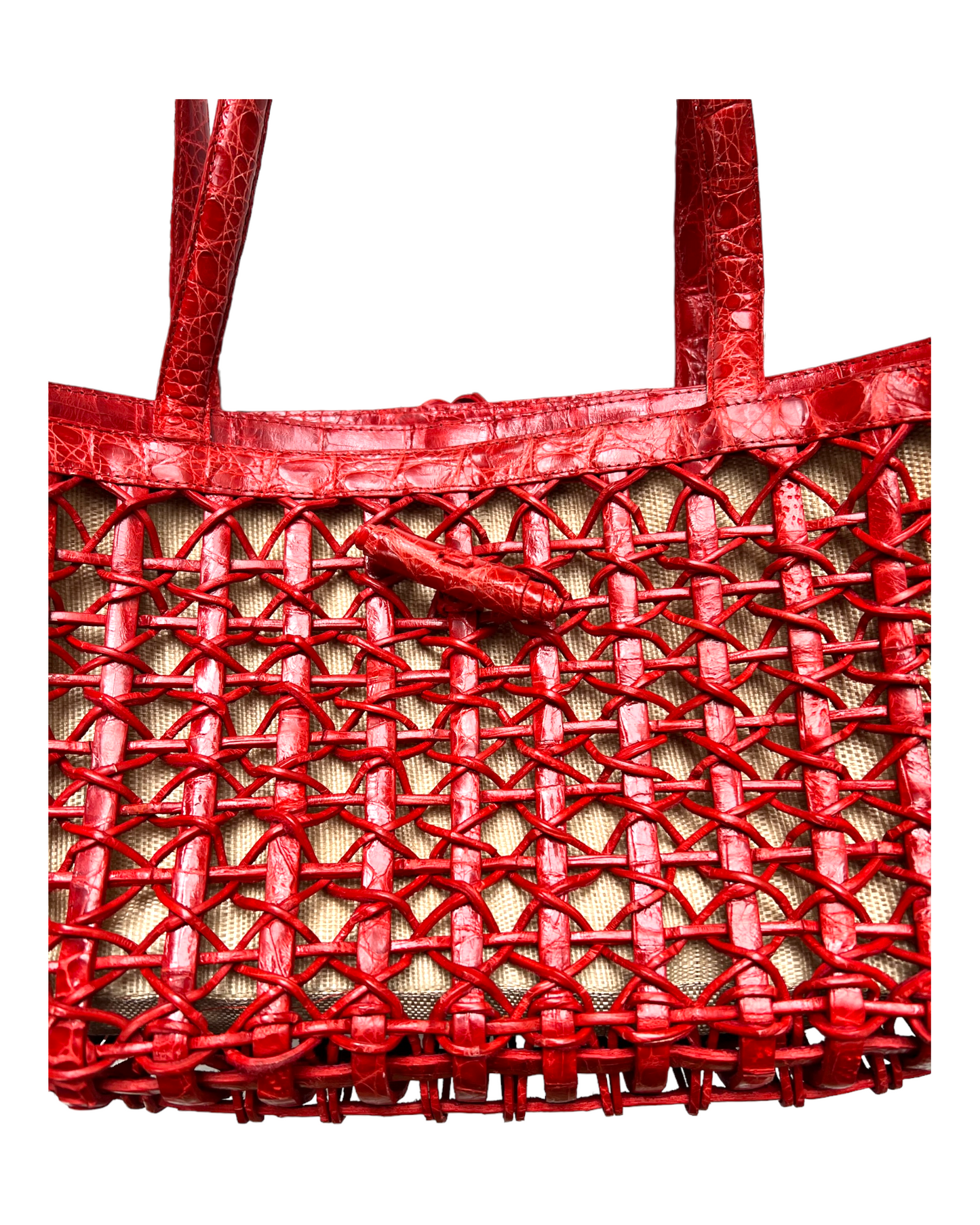 RARE Vintage Nancy Gonzales Red Croc Woven Bag