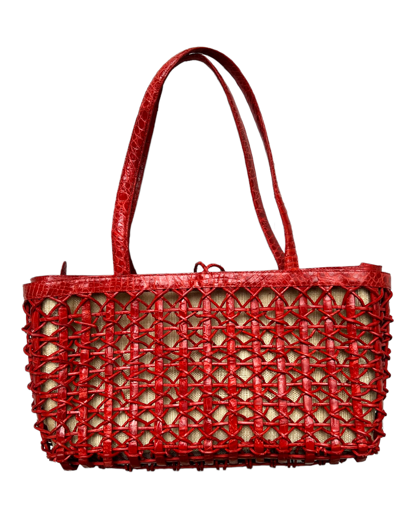 RARE Vintage Nancy Gonzales Red Croc Woven Bag