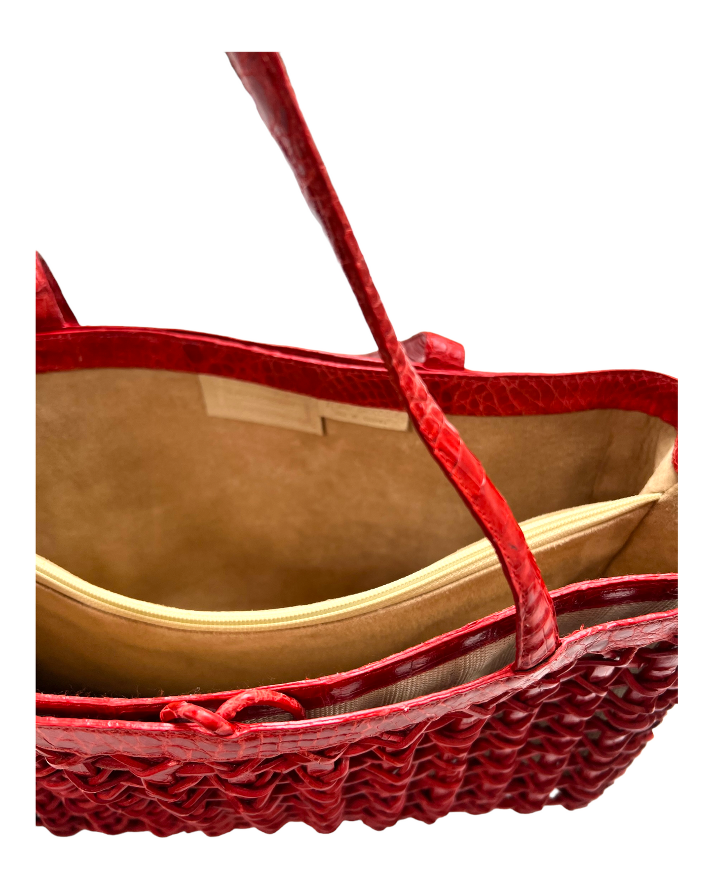 RARE Vintage Nancy Gonzales Red Croc Woven Bag