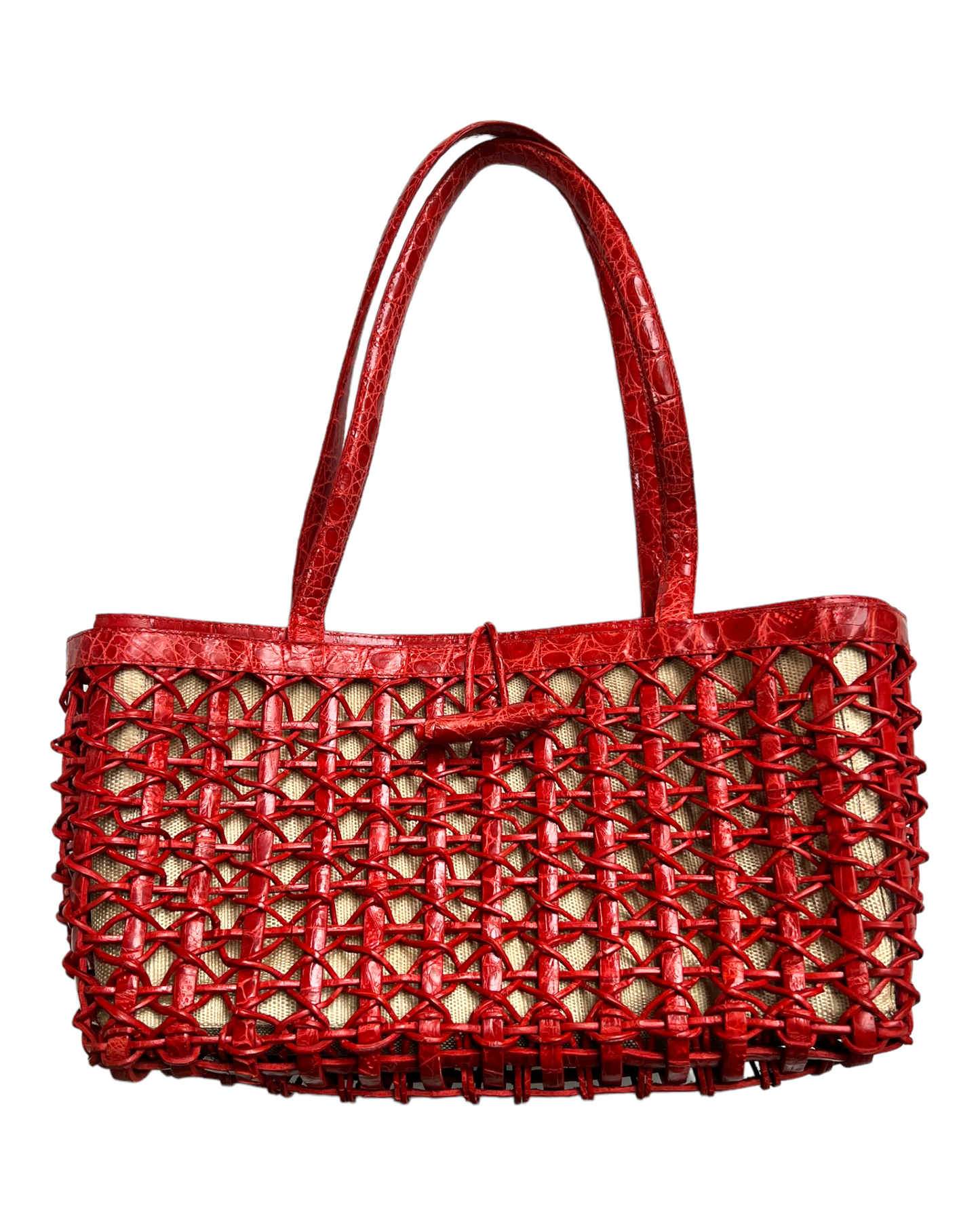 RARE Vintage Nancy Gonzales Red Croc Woven Bag