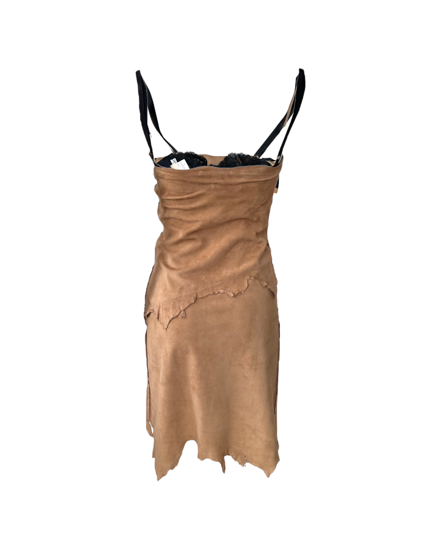 RARE Vintage 1990's Dolce & Gabbana Suede Dress with Black Lace Bra Insert