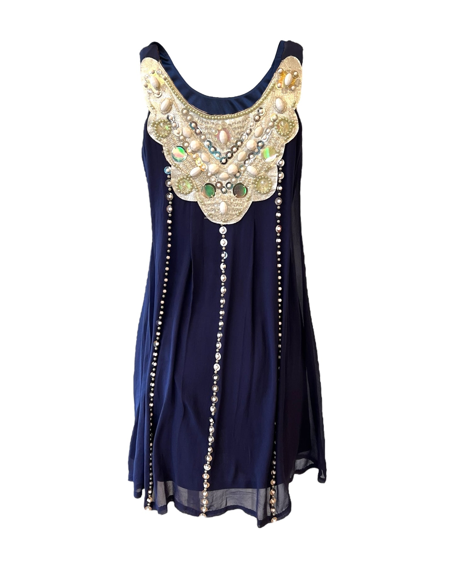 Vintage Sue Wong Navy Blue Silk Tent Dress with Pearl Beading