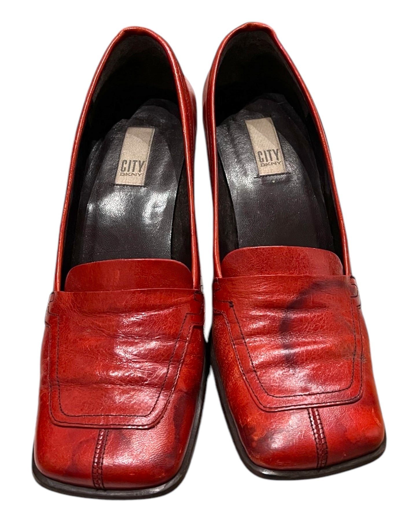Vintage Red Leather Square-Toe Heels