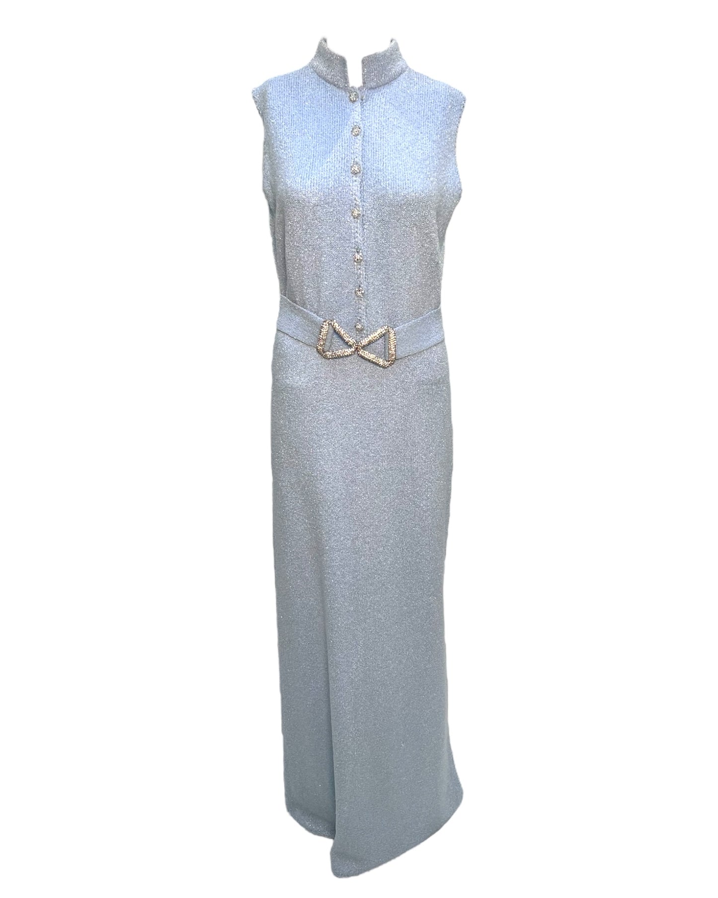 Vintage St. John Knits Ice Blue Sparkly Maxi Dress with Belt