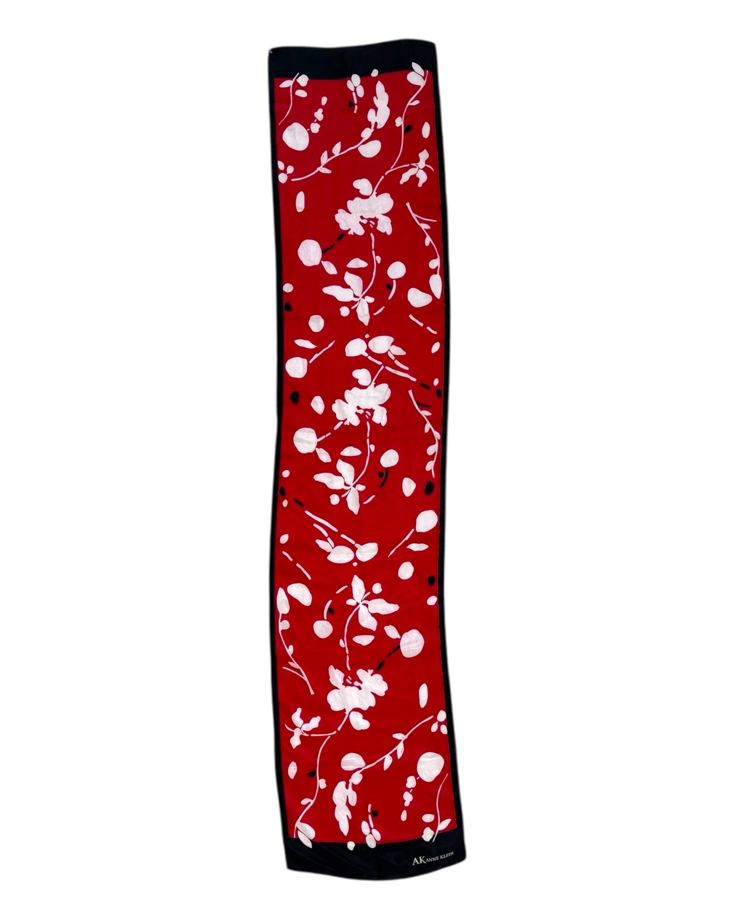 Vintage Black and Red Floral Silk Skinny Scarf