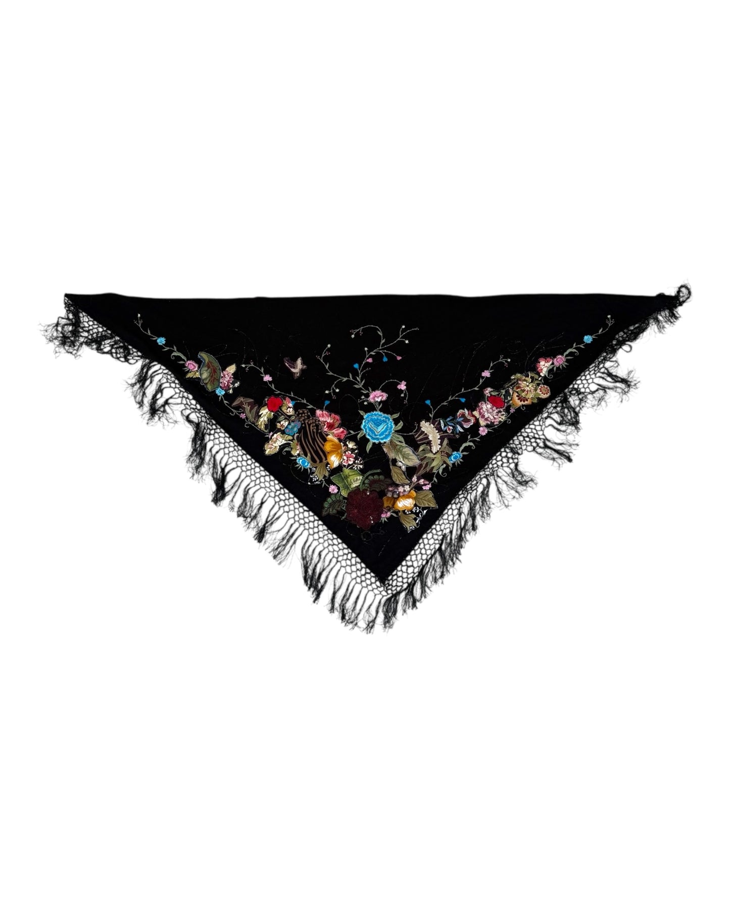 Vintage Black Embroidered "Friendship" Shawl