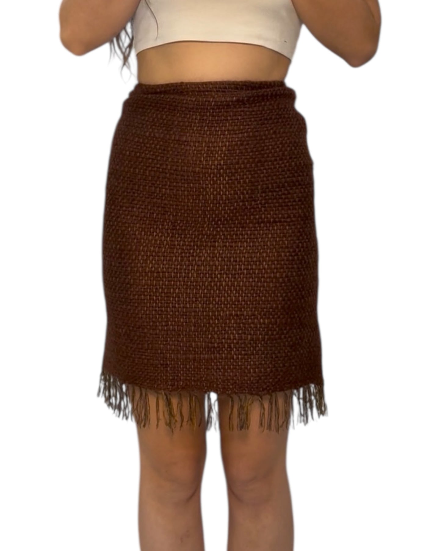 Vintage 2000s Moschino Brown Woven Mohair Skirt with Fringe