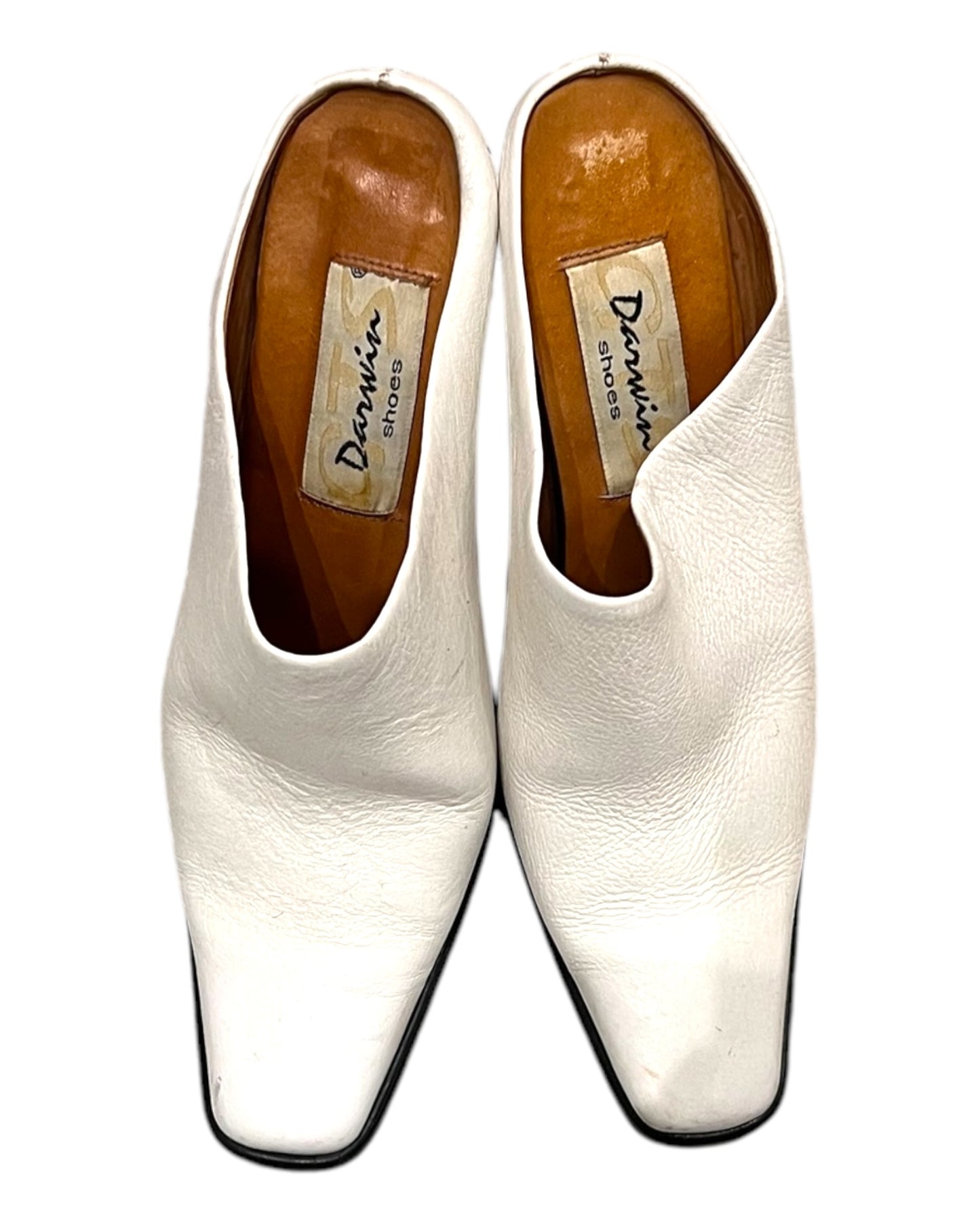 Vintage White Leather Mule Heels