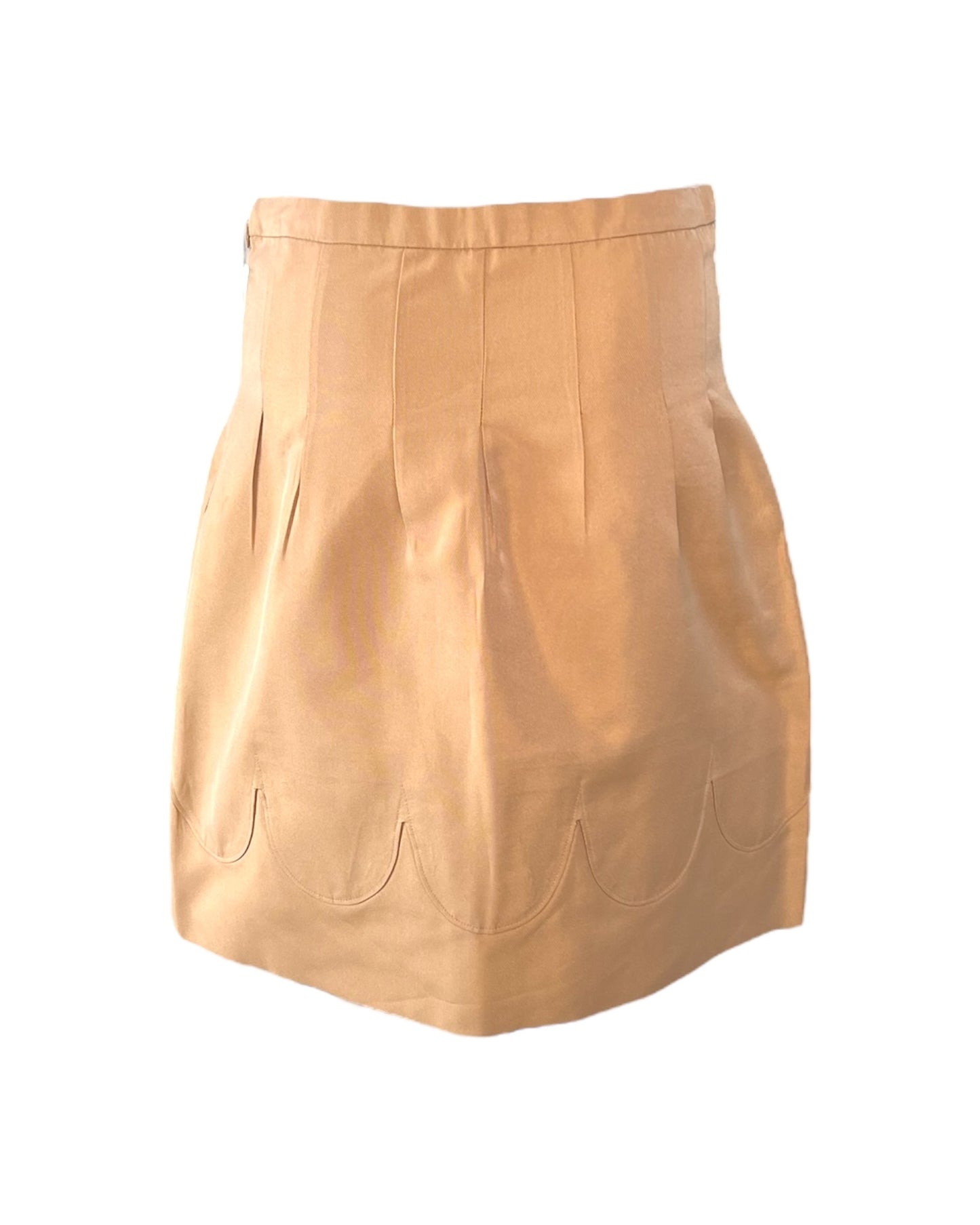 Vintage 2000 Moschino Silk Tan Scalloped Bubble Skirt
