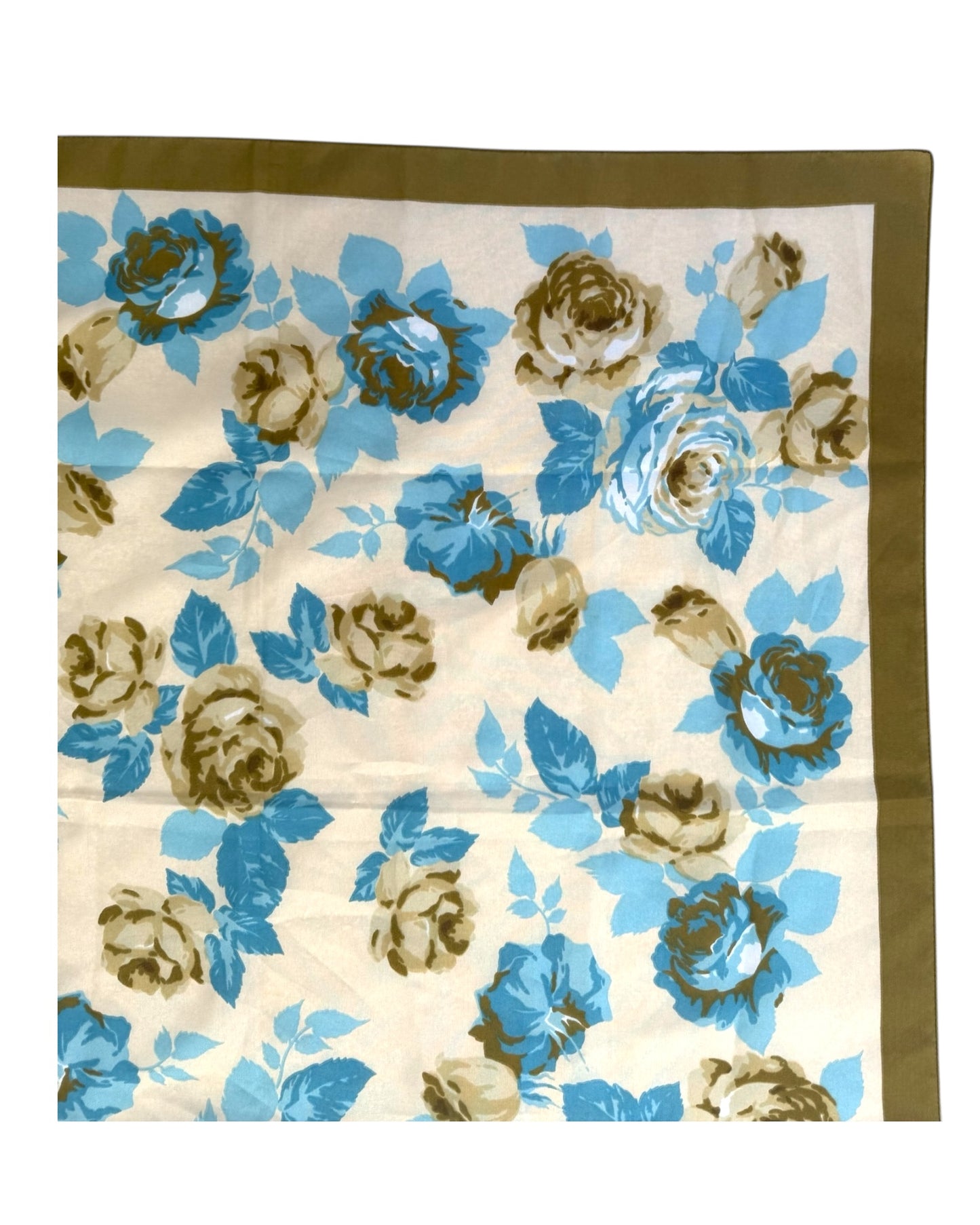 Vintage Turquoise and Brown Floral Silk Scarf