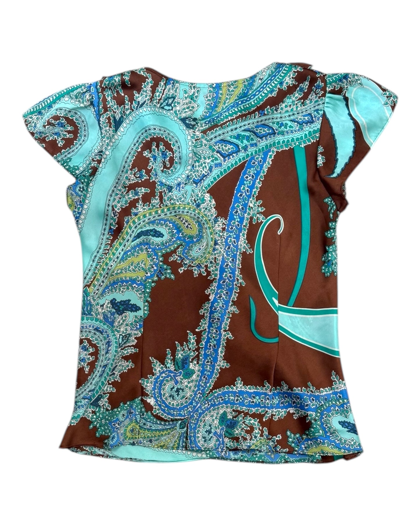 Vintage Turquoise and Brown Ruffle Blouse