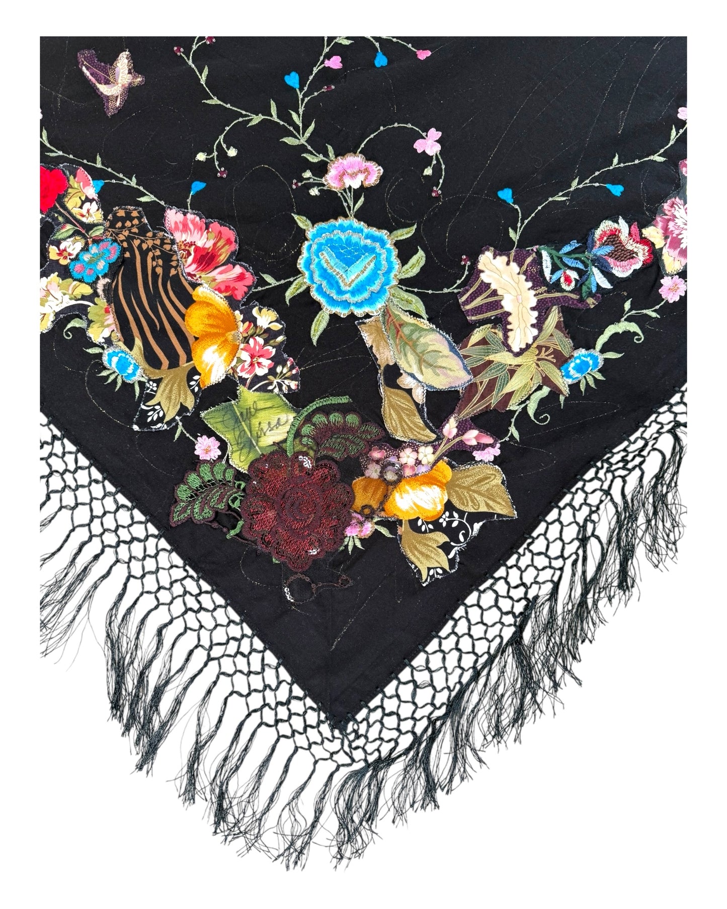 Vintage Black Embroidered "Friendship" Shawl