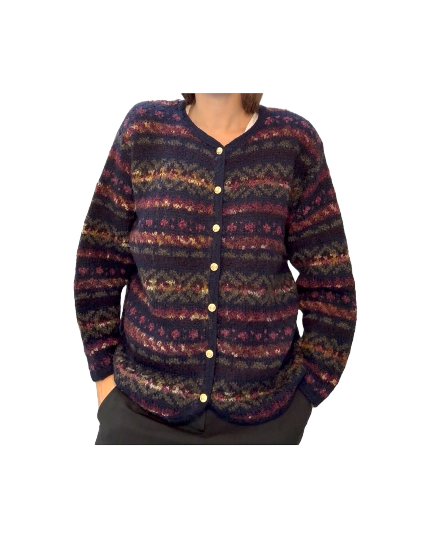 Vintage Navy and Purple Cardigan Sweater