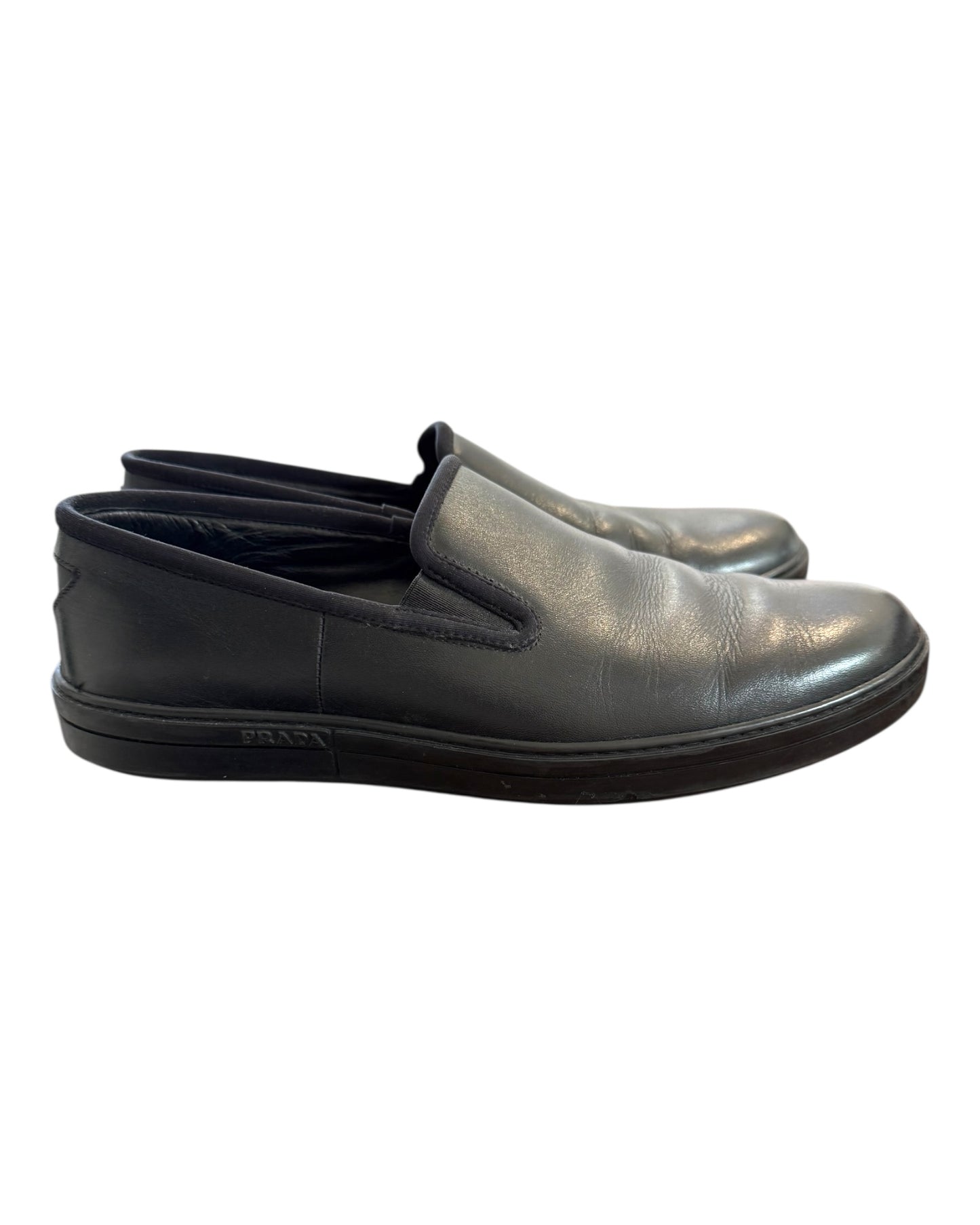 Vintage Prada Black Leather Slip-On Sneakers