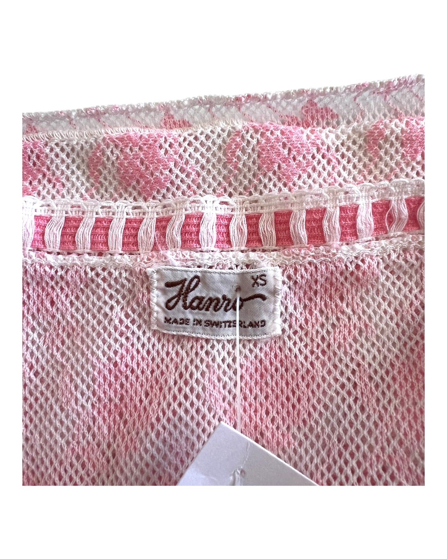 Vintage Harro Pink Floral Lace Tank Top. Image shows brand tag.