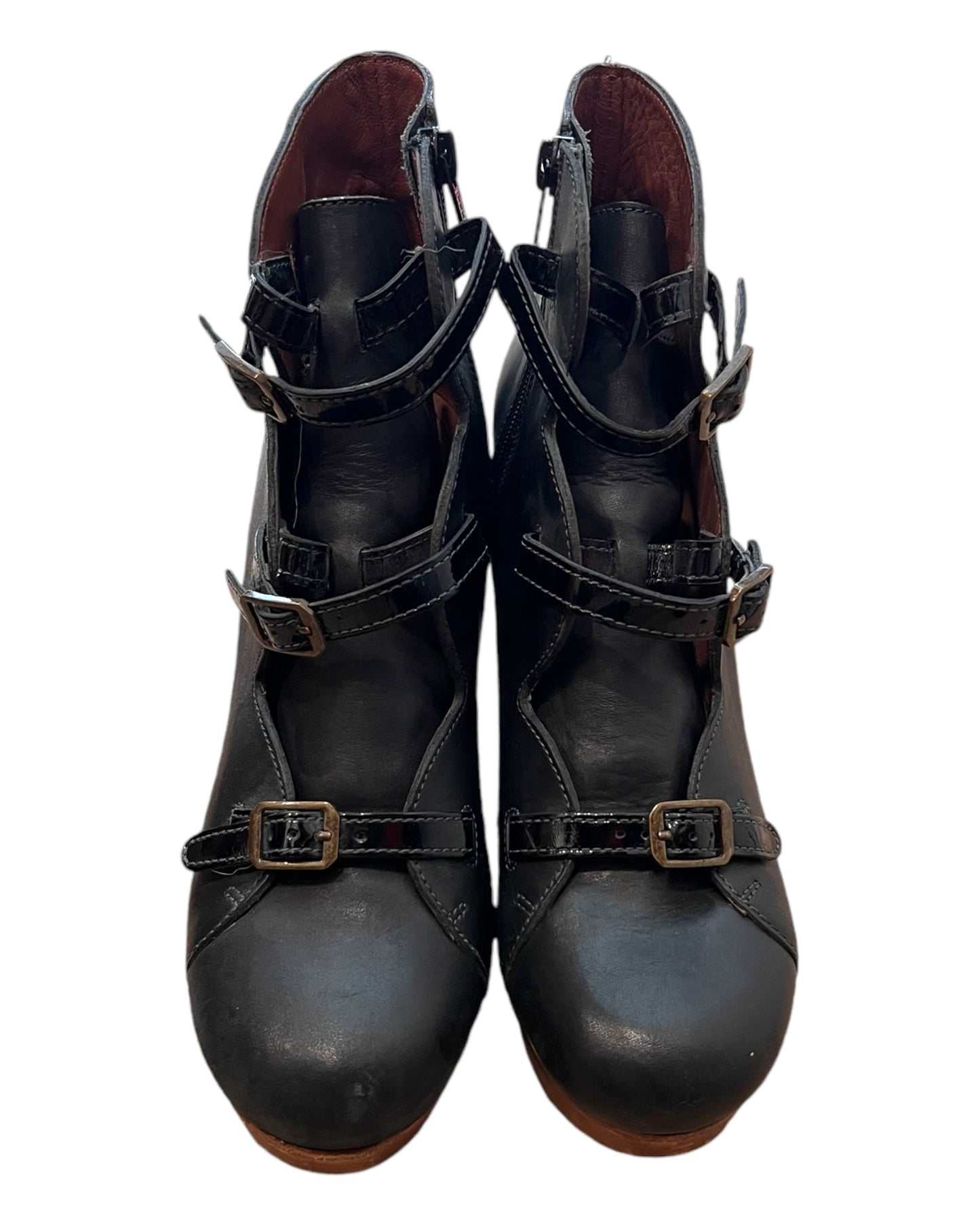 Vintage Chloé Black Leather Platform Heels. Features three buckle details.