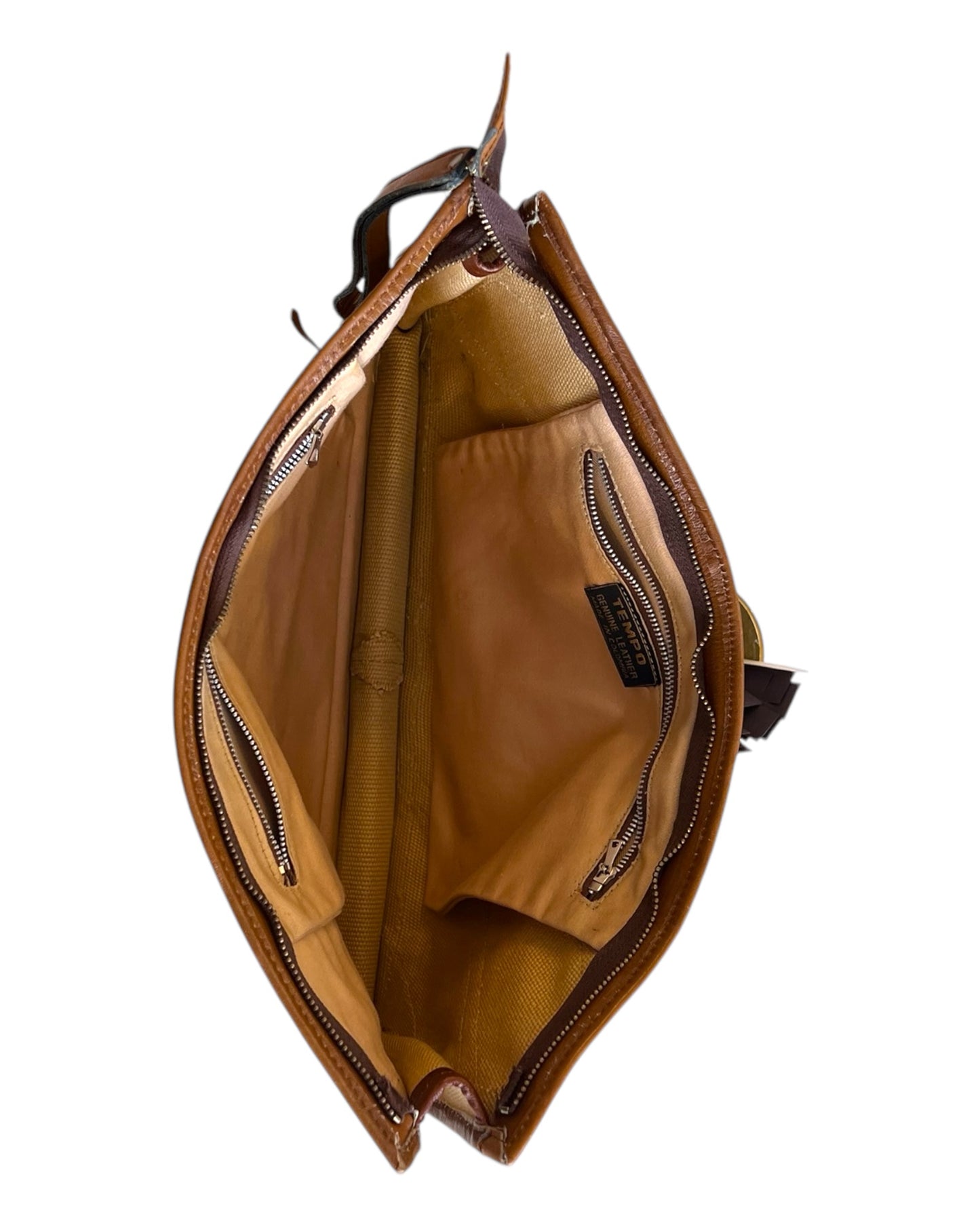 Vintage Tan Leather and Canvas Large Clutch