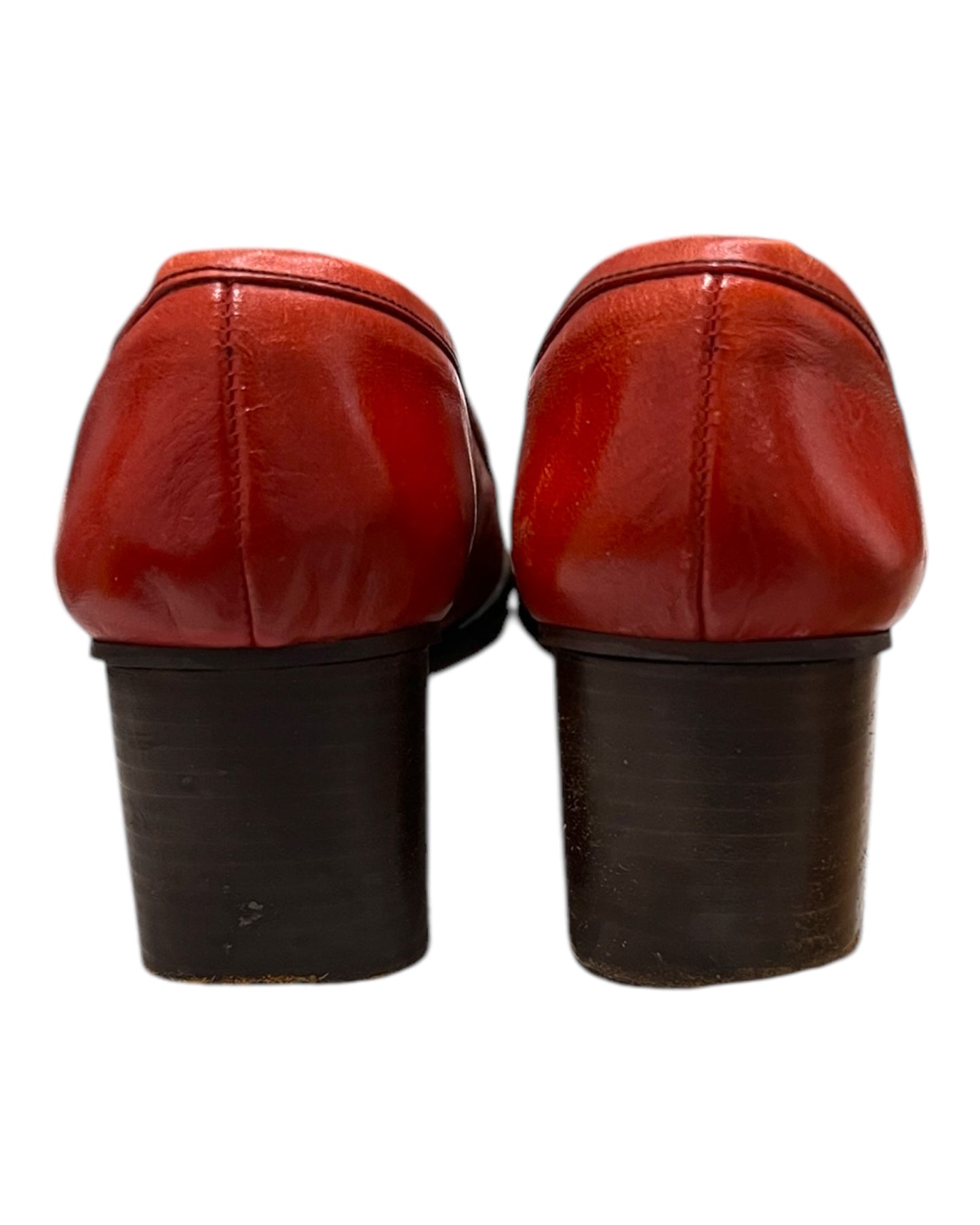Vintage Red Leather Square-Toe Heels