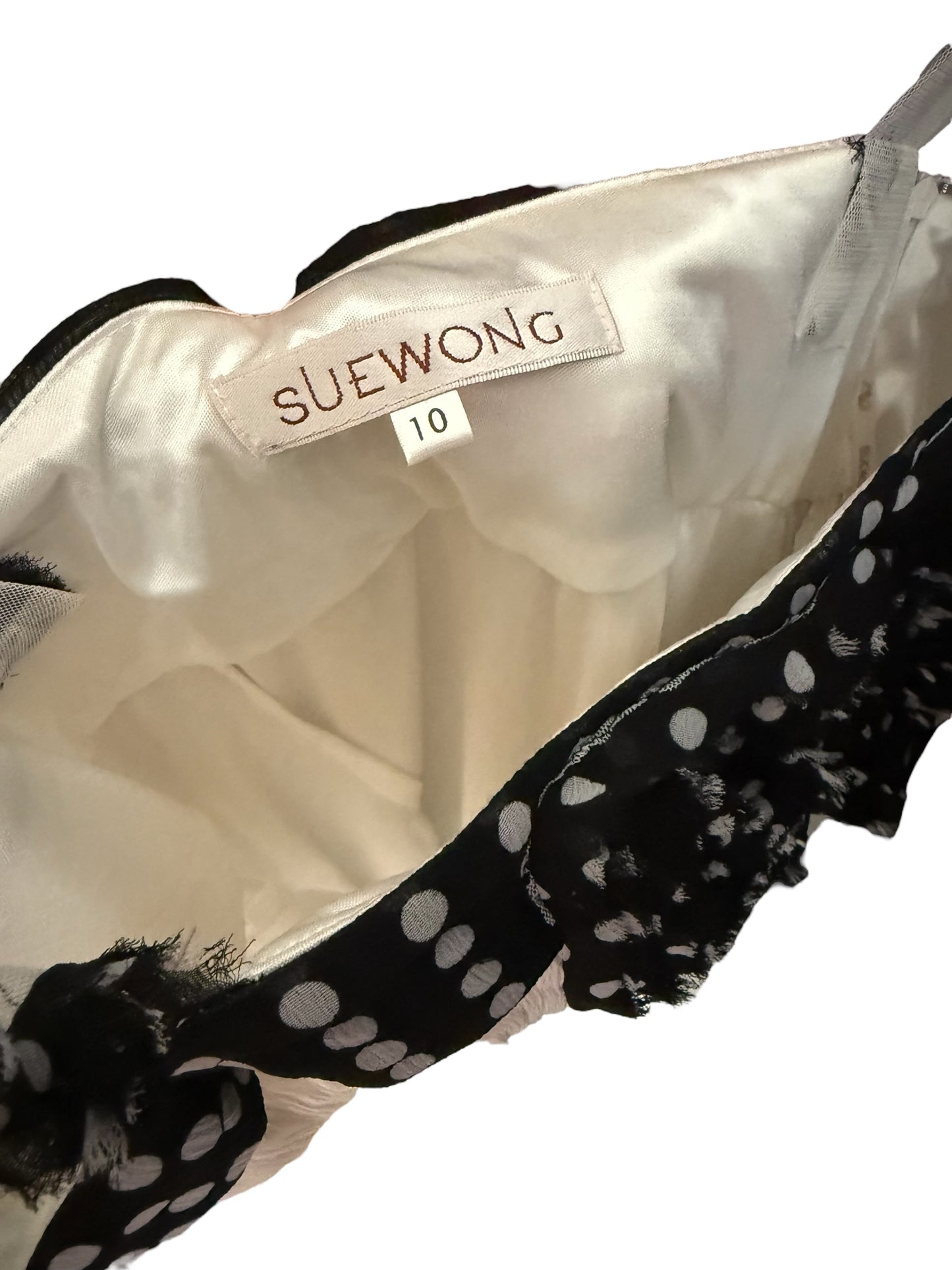 Vintage Sue Wong White and Black Polka Dot Silk Mini Dress