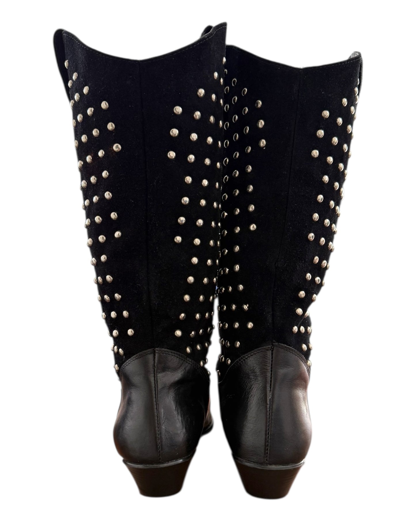 Vintage Black Suede and Leather Studded Cowboy Boots