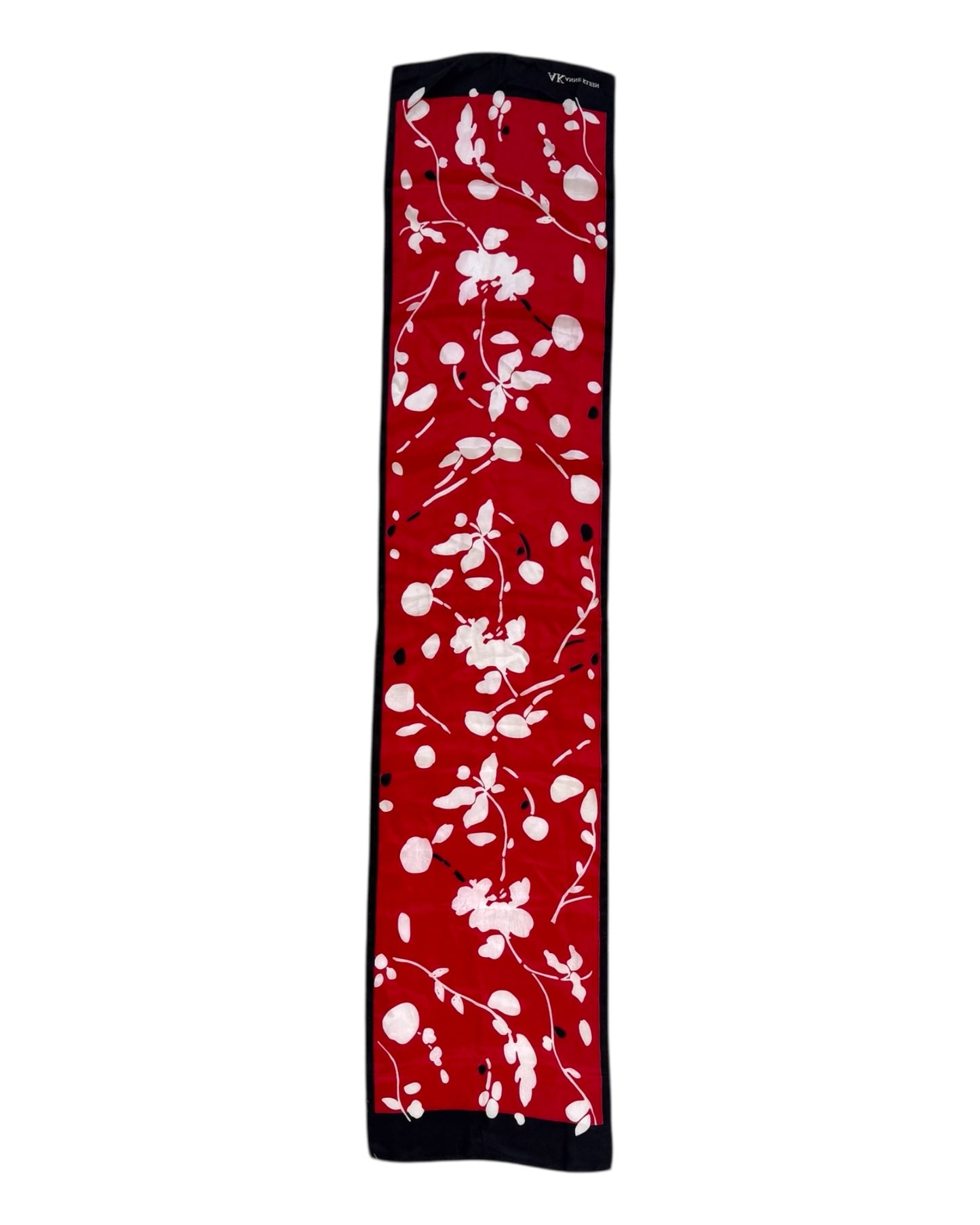 Vintage Black and Red Floral Silk Skinny Scarf