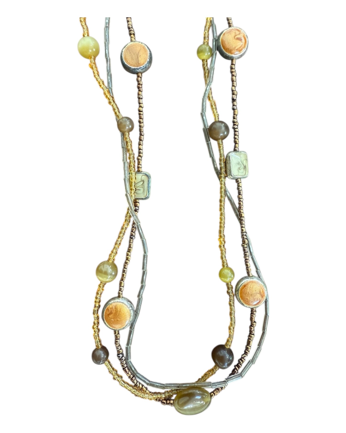 Vintage Brown Tri-Layer Beaded Necklace