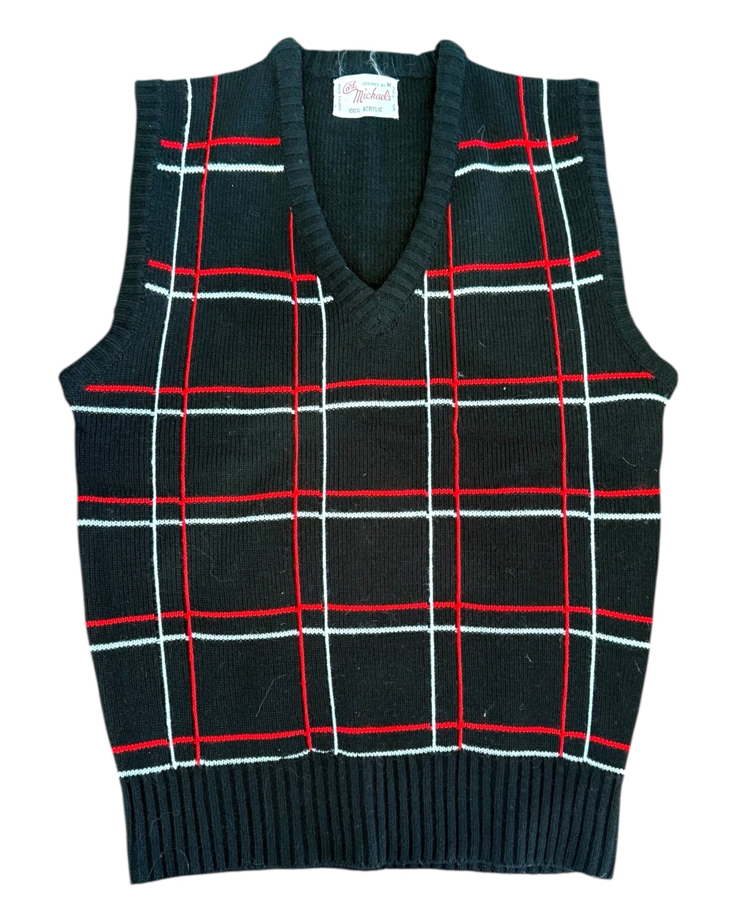 Vintage Black Plaid Sweater Vest