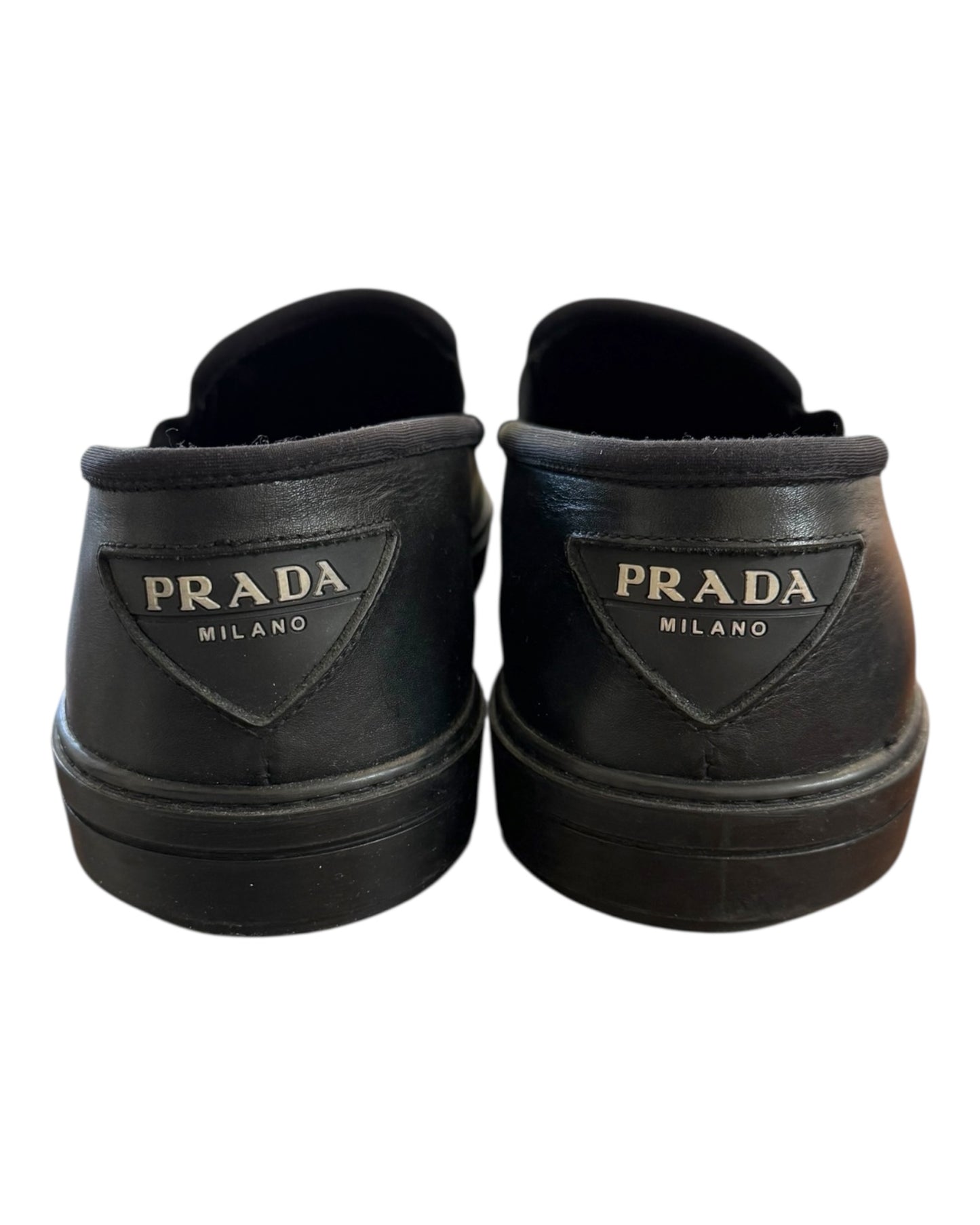 Vintage Prada Black Leather Slip-On Sneakers