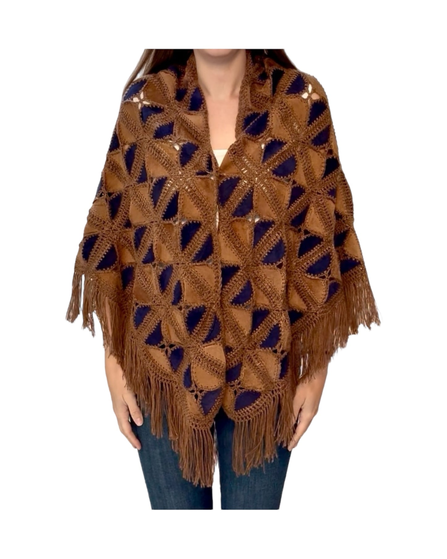 Vintage Suede Fringe Shawl