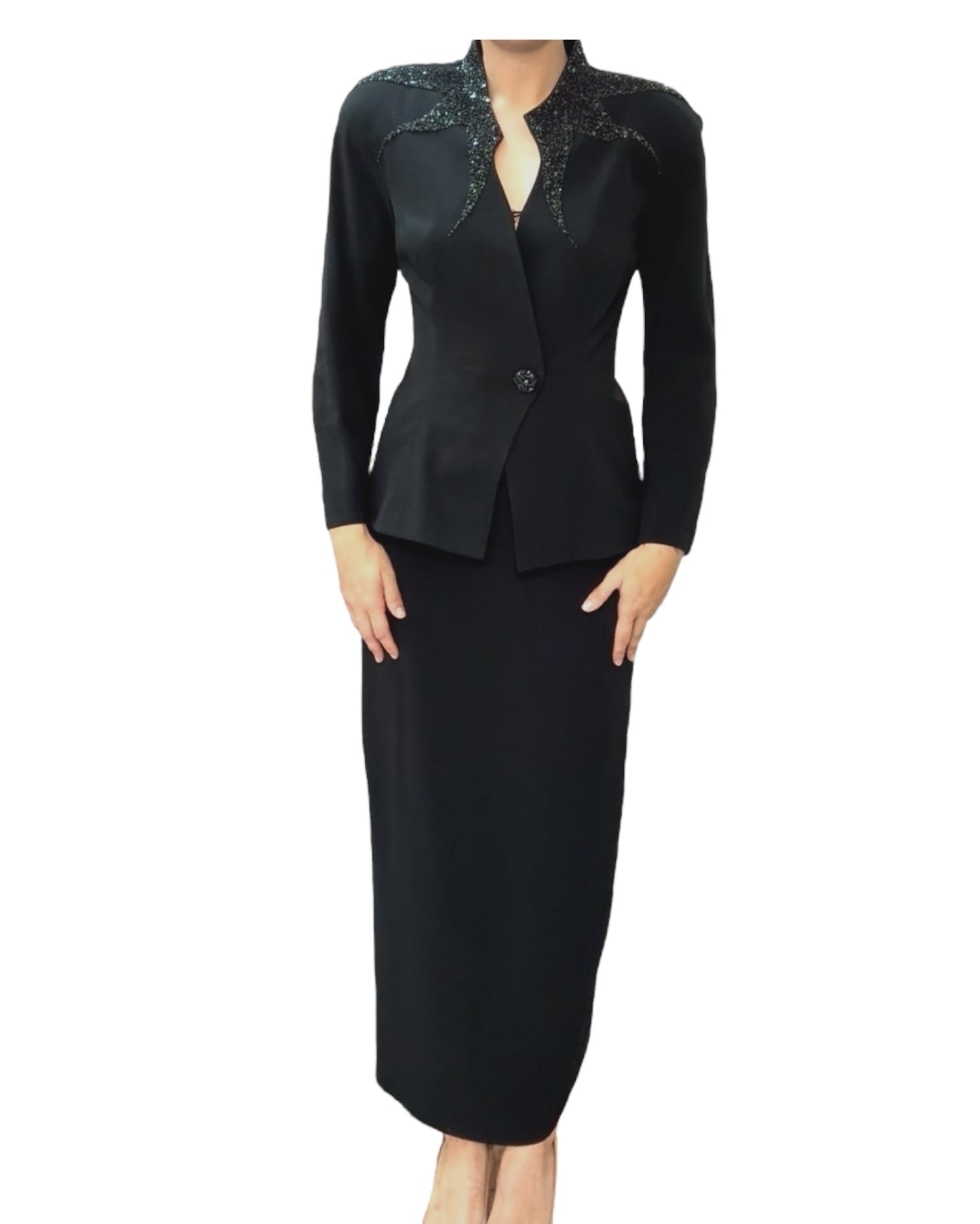 Vintage Black Beaded Skirt Suit