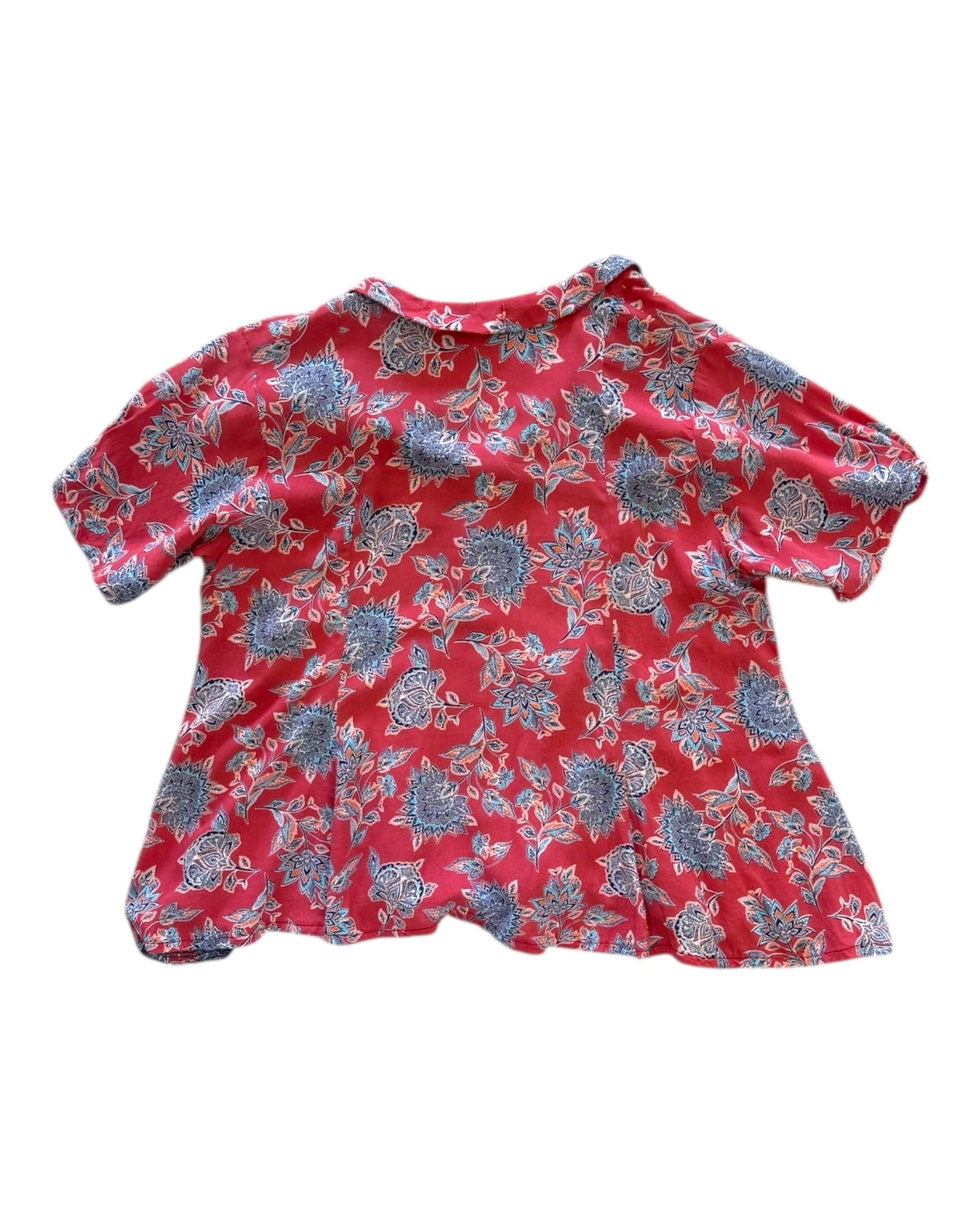 Vintage Red and Blue Floral Cropped Blouse