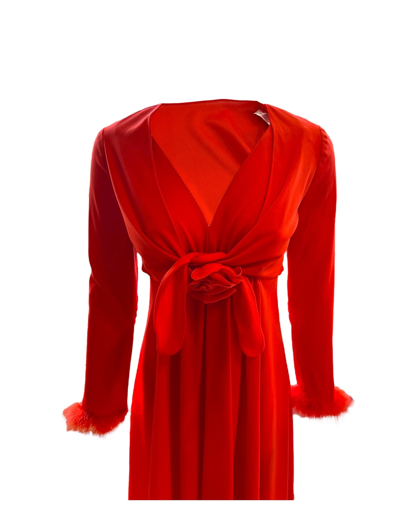 Vintage Mini Red Dress Set with a Rose Pin and Feather Trim