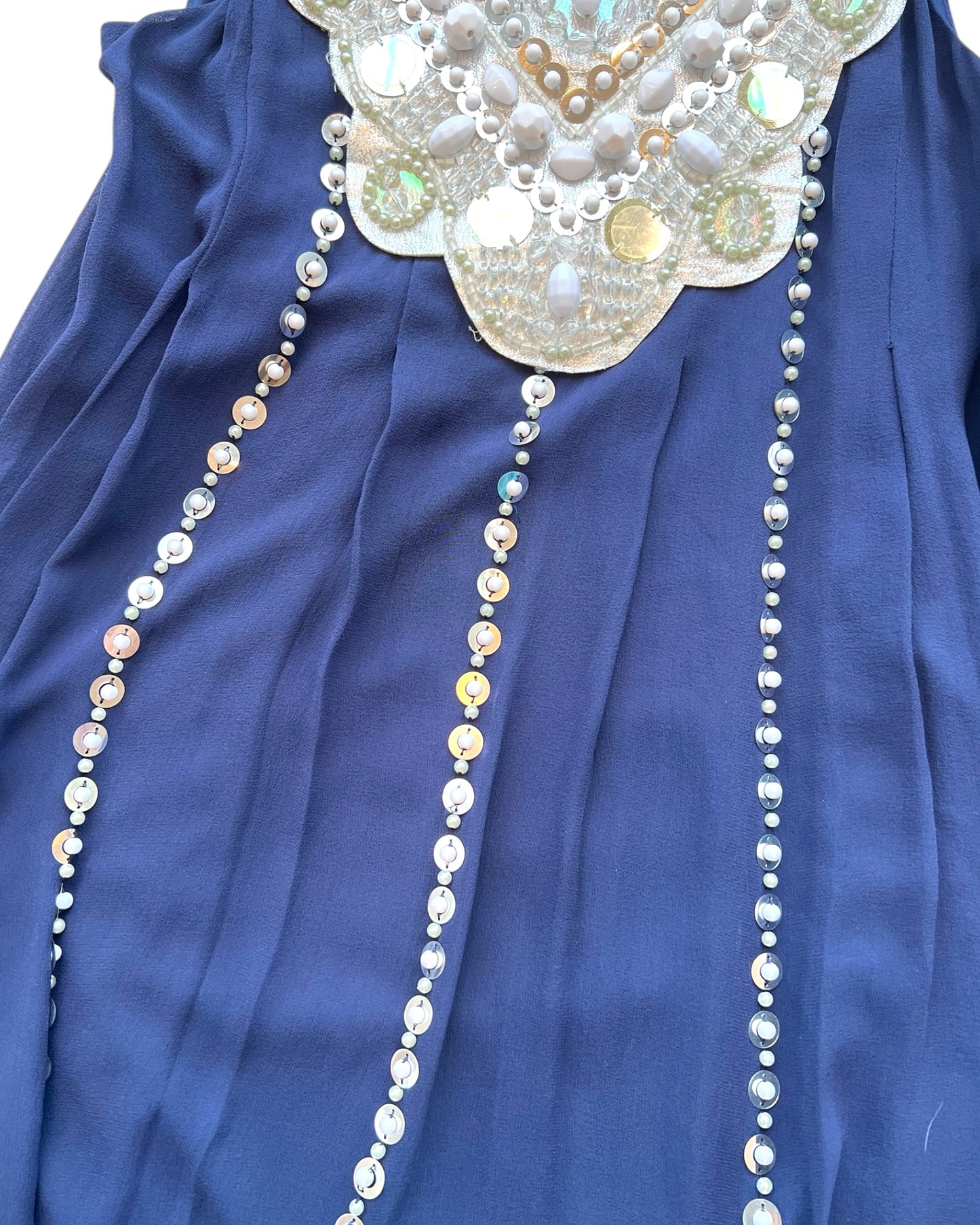 Vintage Sue Wong Navy Blue Silk Tent Dress with Pearl Beading