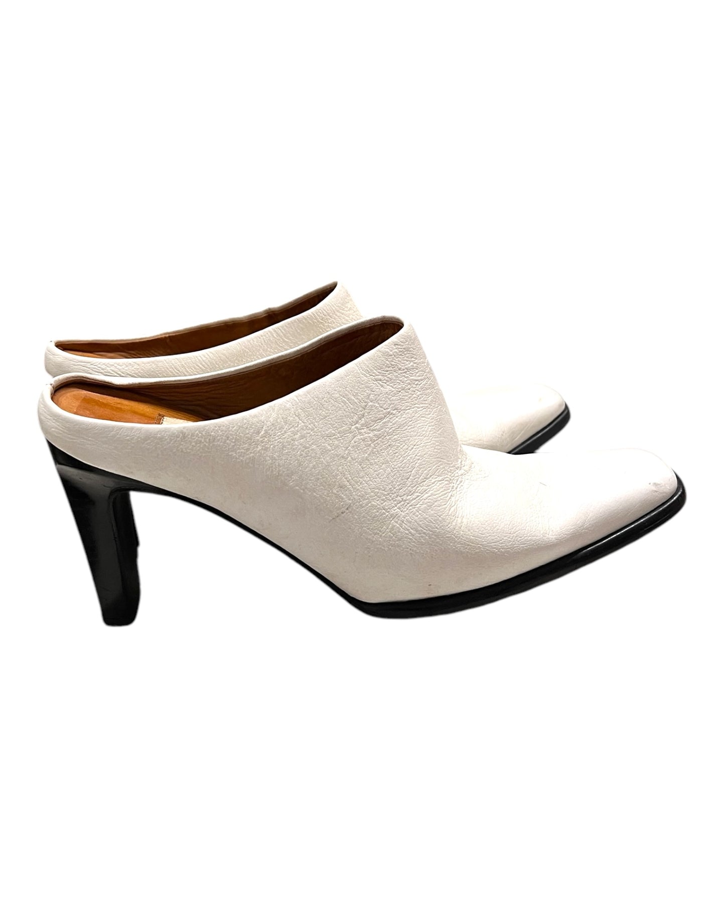 Vintage White Leather Mule Heels