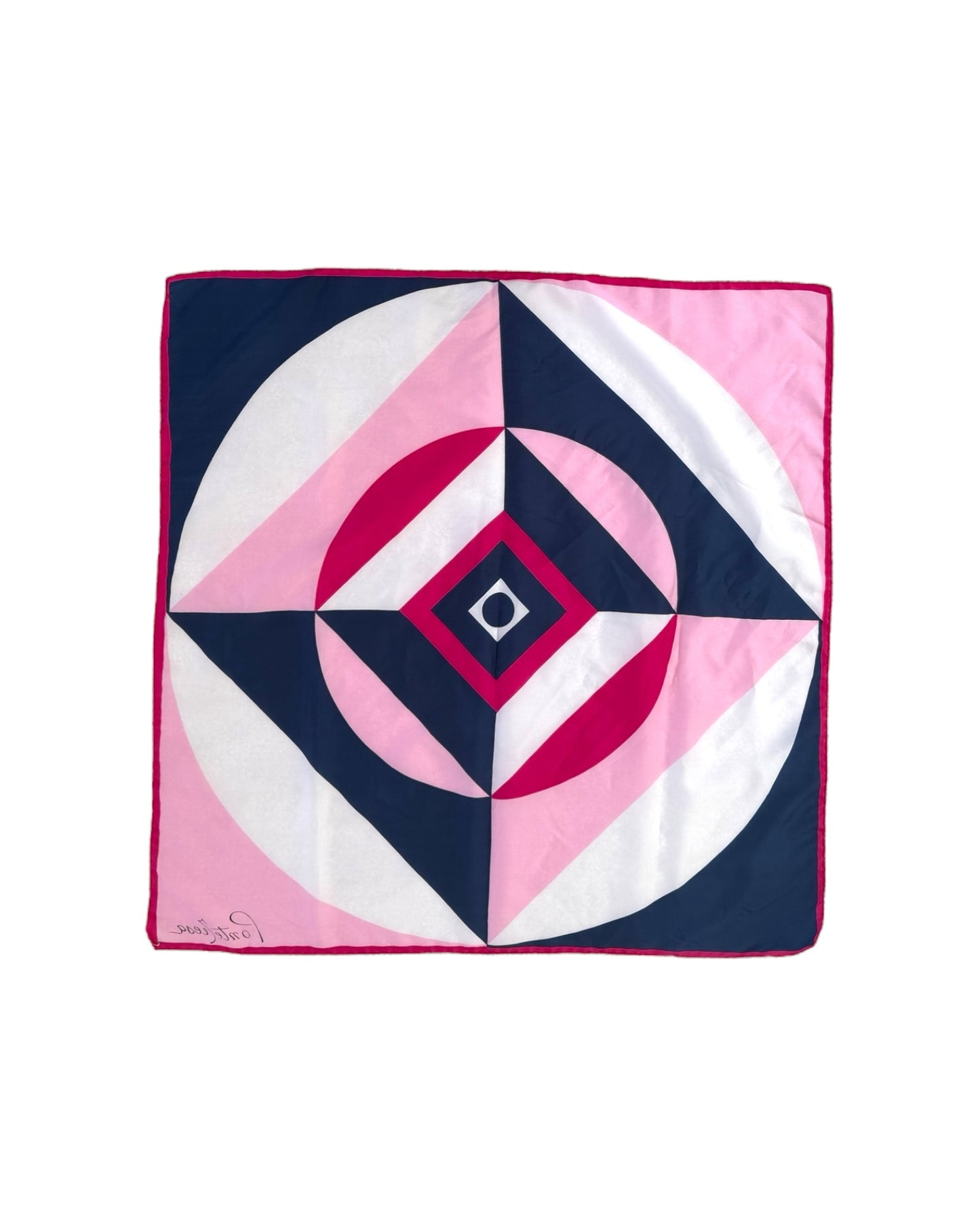 Vintage Artist Pink and Navy Geometric Silk Scarf