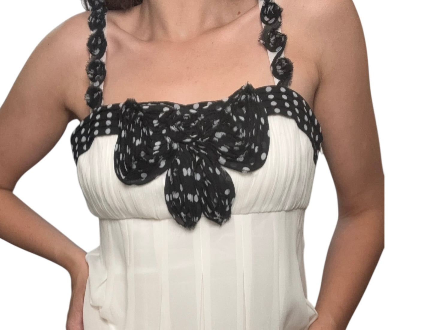 Vintage Sue Wong White and Black Polka Dot Silk Mini Dress