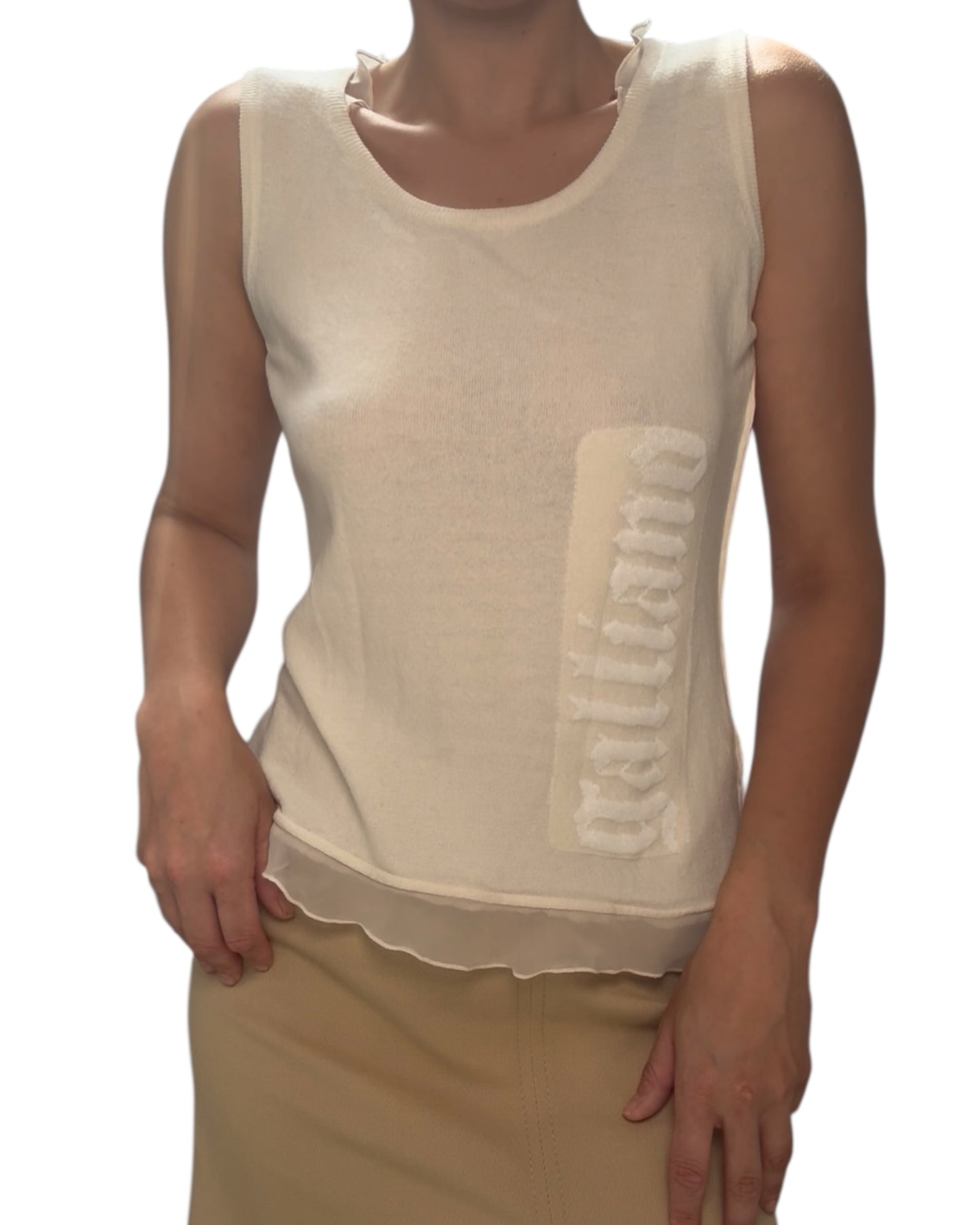 Vintage Galliano Ecru and White Logo Knit Tank Top