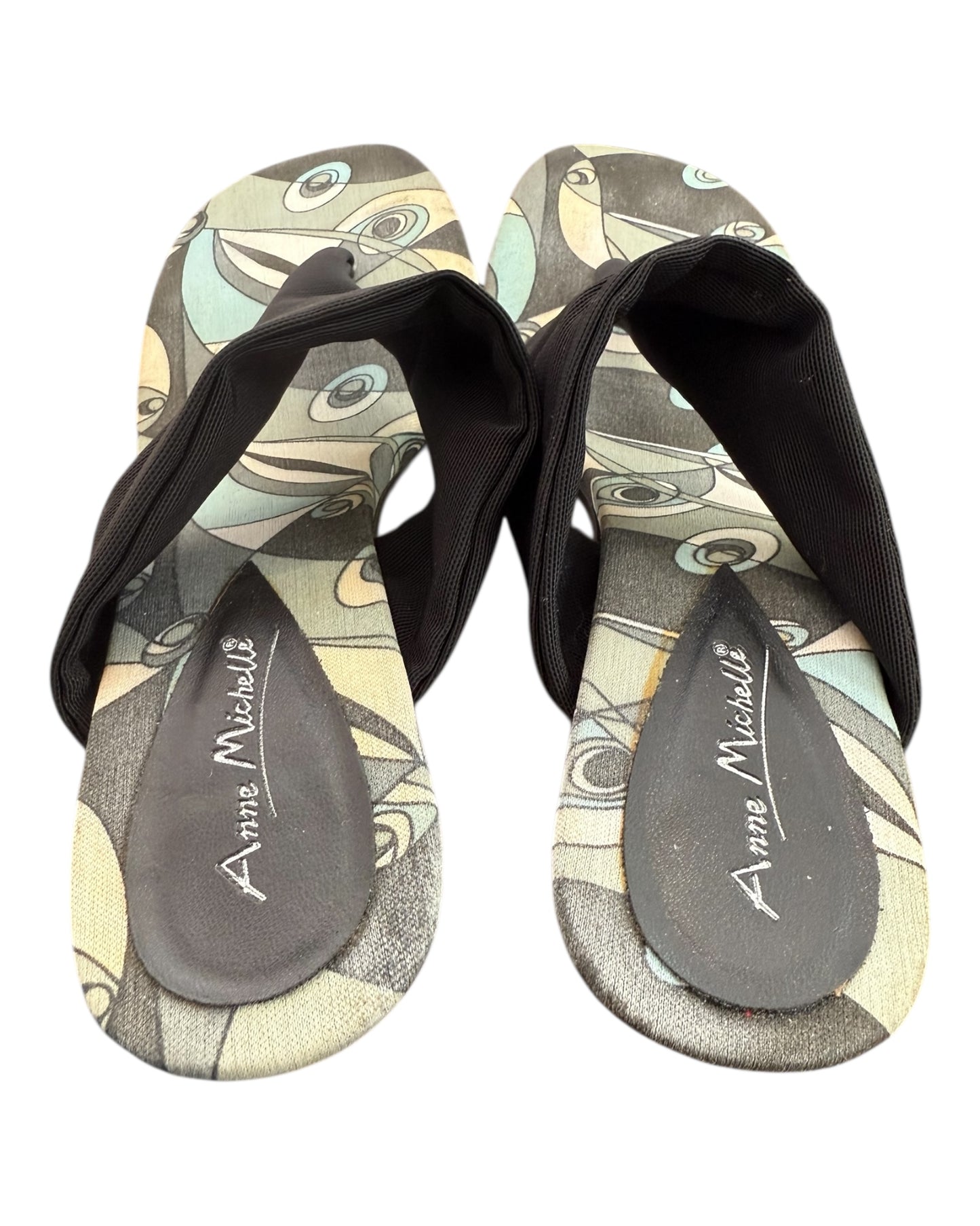Vintage Blue and Black Stretchy Flip Flop Heels
