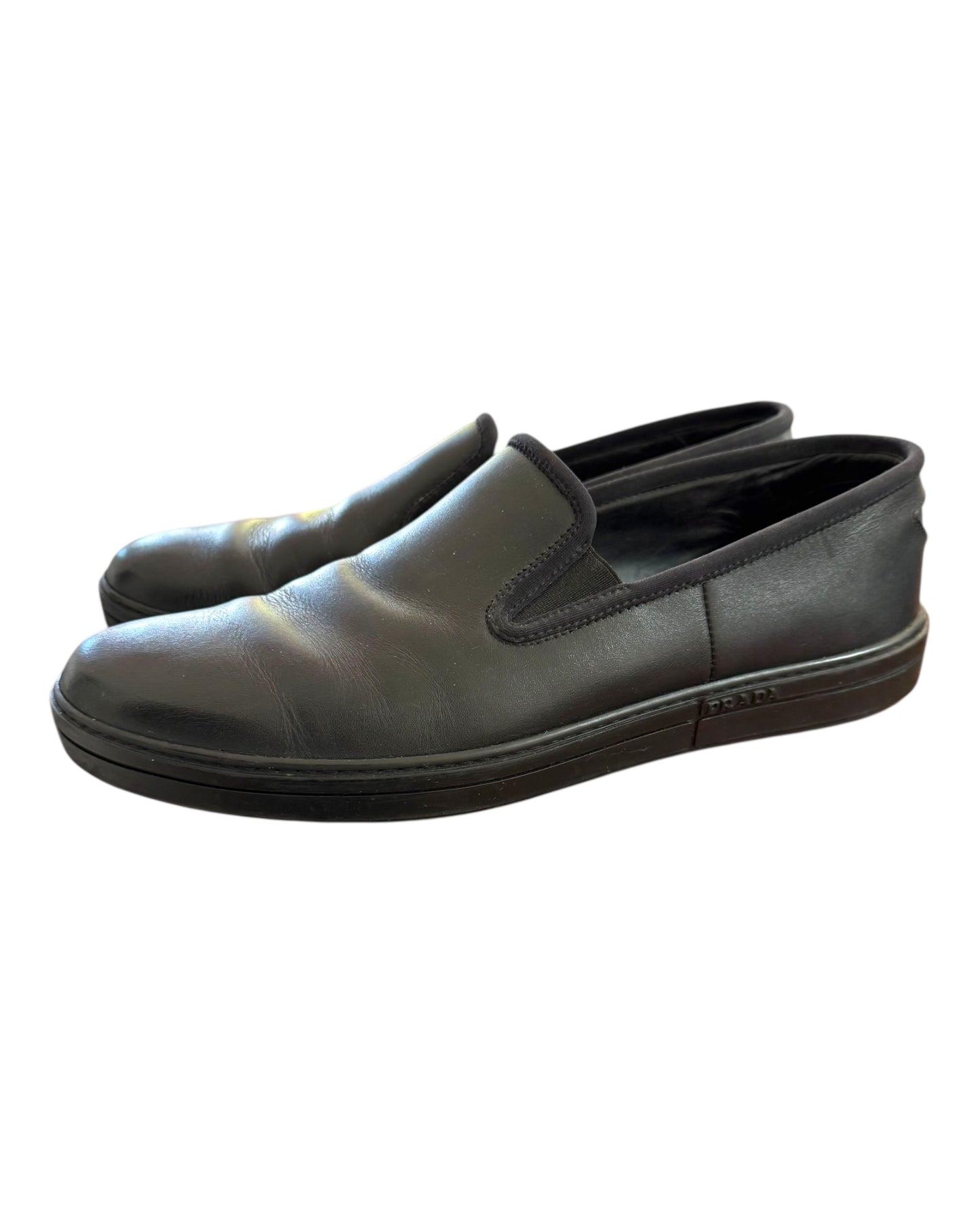 Vintage Prada Black Leather Slip-On Sneakers
