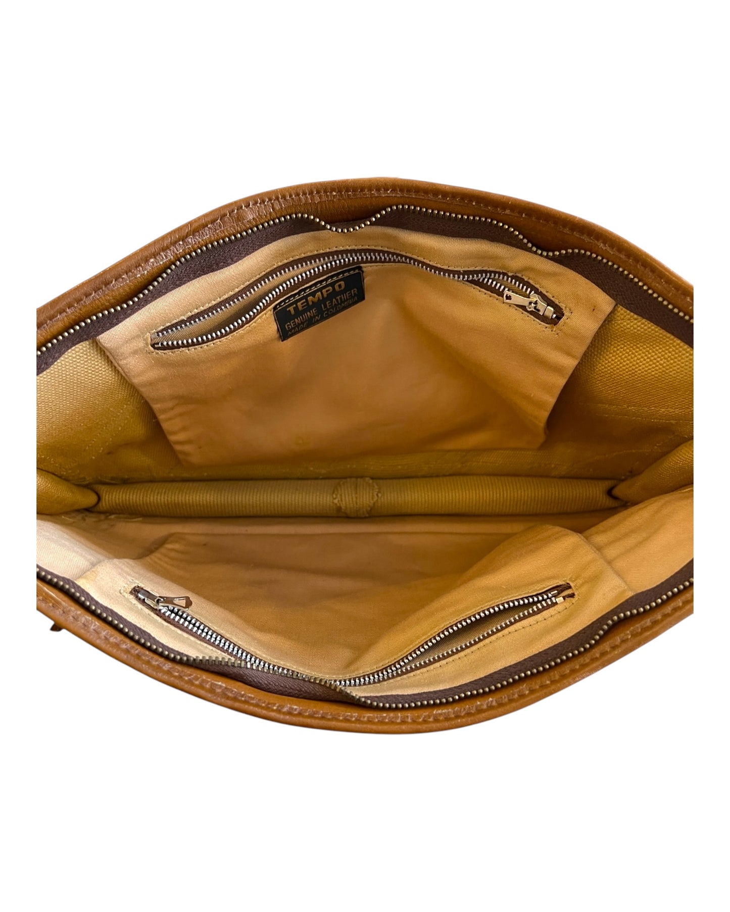 Vintage Tan Leather and Canvas Large Clutch
