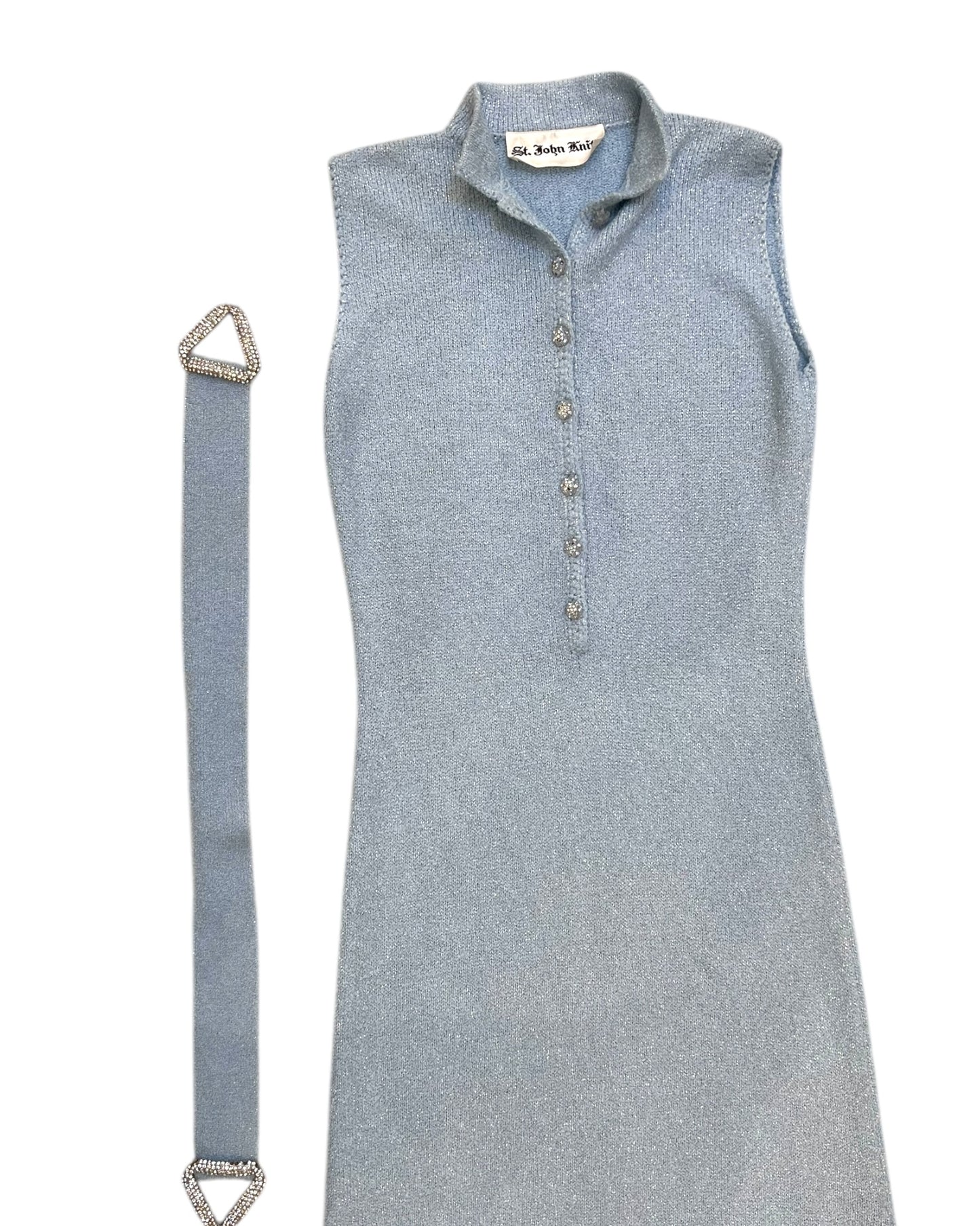 Vintage St. John Knits Ice Blue Sparkly Maxi Dress with Belt