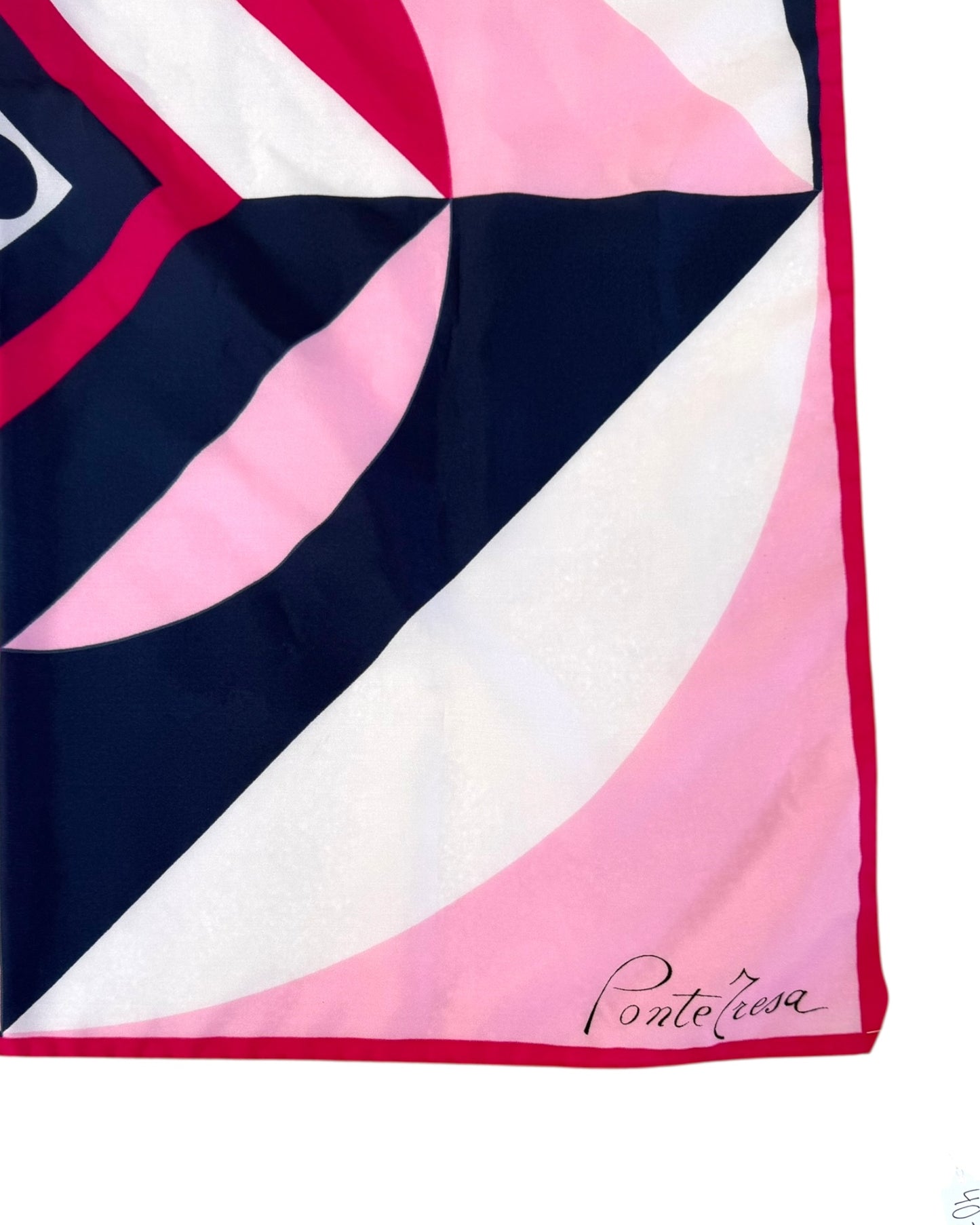 Vintage Artist Pink and Navy Geometric Silk Scarf