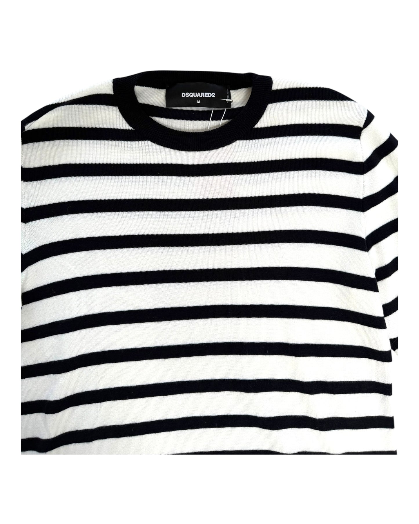 Pre-Loved DSquared2 Black and White Striped Crewneck Sweater