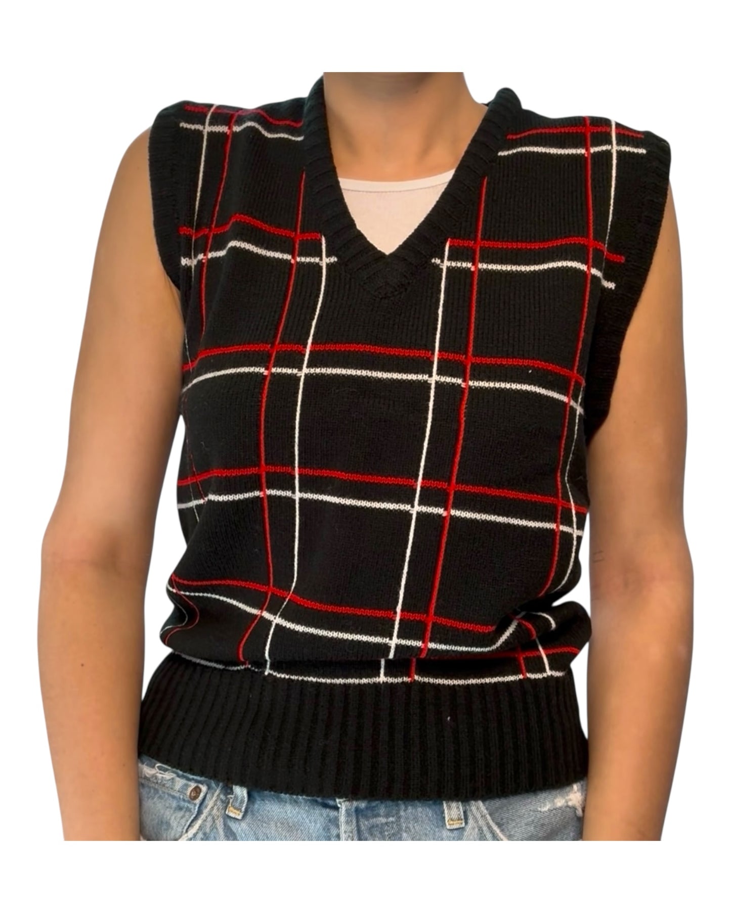 Vintage Black Plaid Sweater Vest