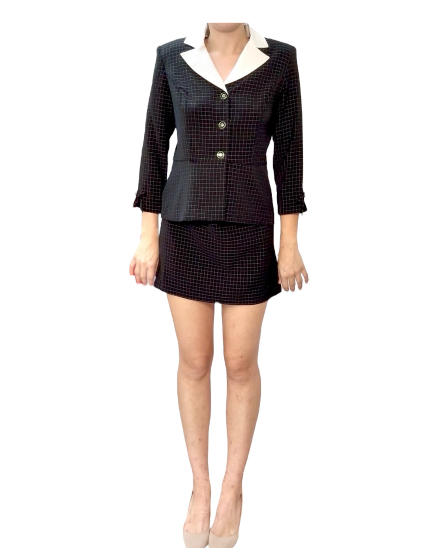 Vintage Black and White Checkered Skirt Suit