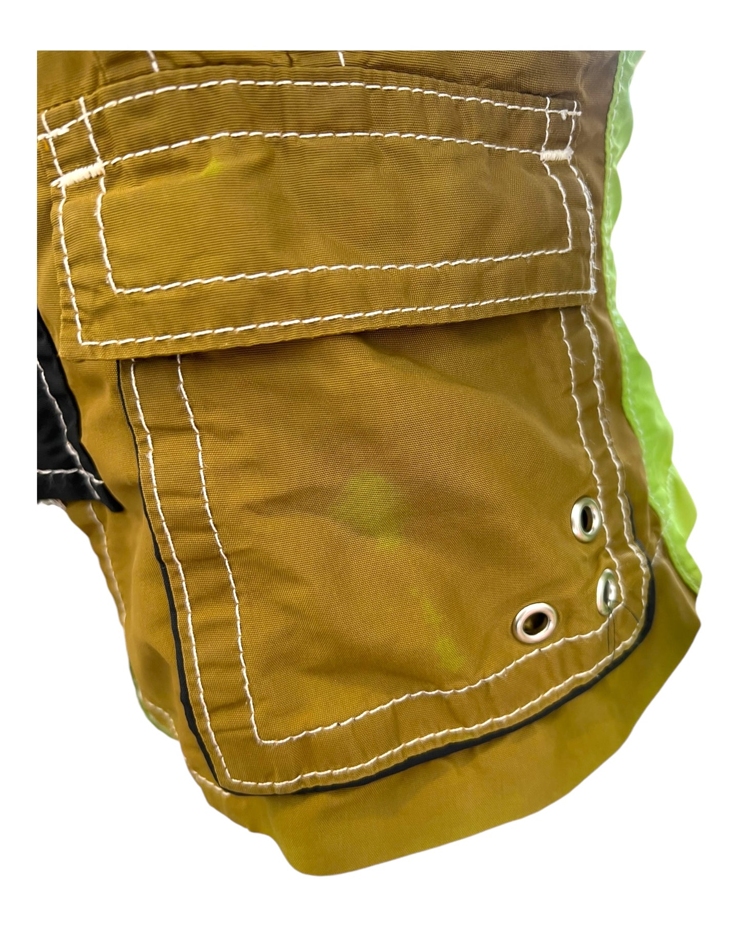 Vintage DSquared2 Black and Green Utility Jacket. Features four pockets, lace up details on sleeves and velcro openings. Image depicts some discoloration on pocket.