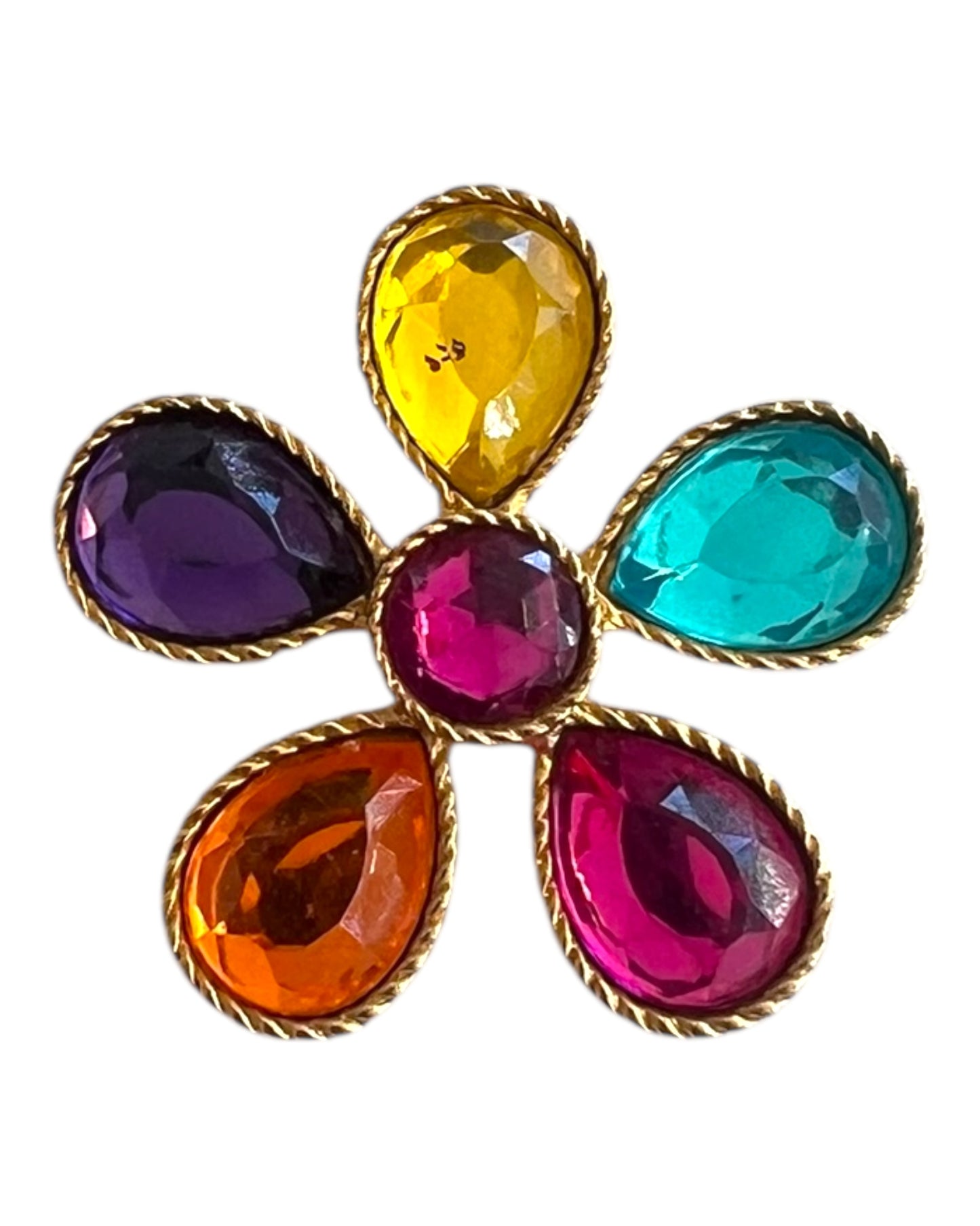 Vintage Crystal Rainbow Flower Brooch in Gold Setting