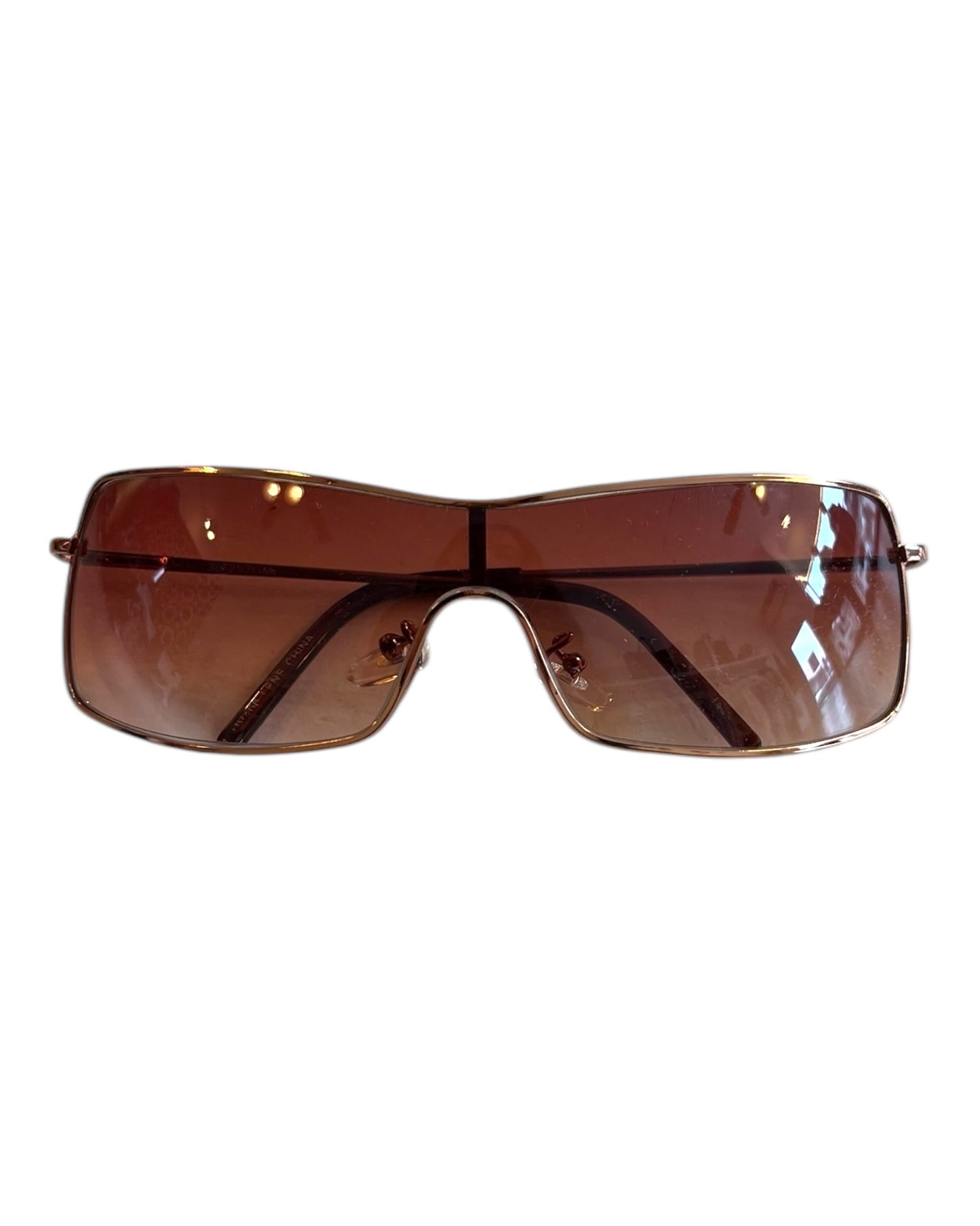 Vintage Bronze Ombre Metal Shield Sunglasses